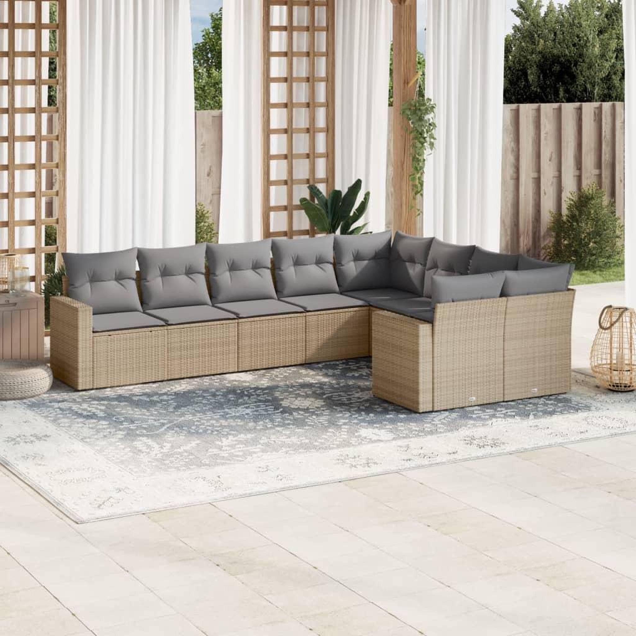 VIDAXL Salon de jardin avec coussins 9 pcs beige resine tressee