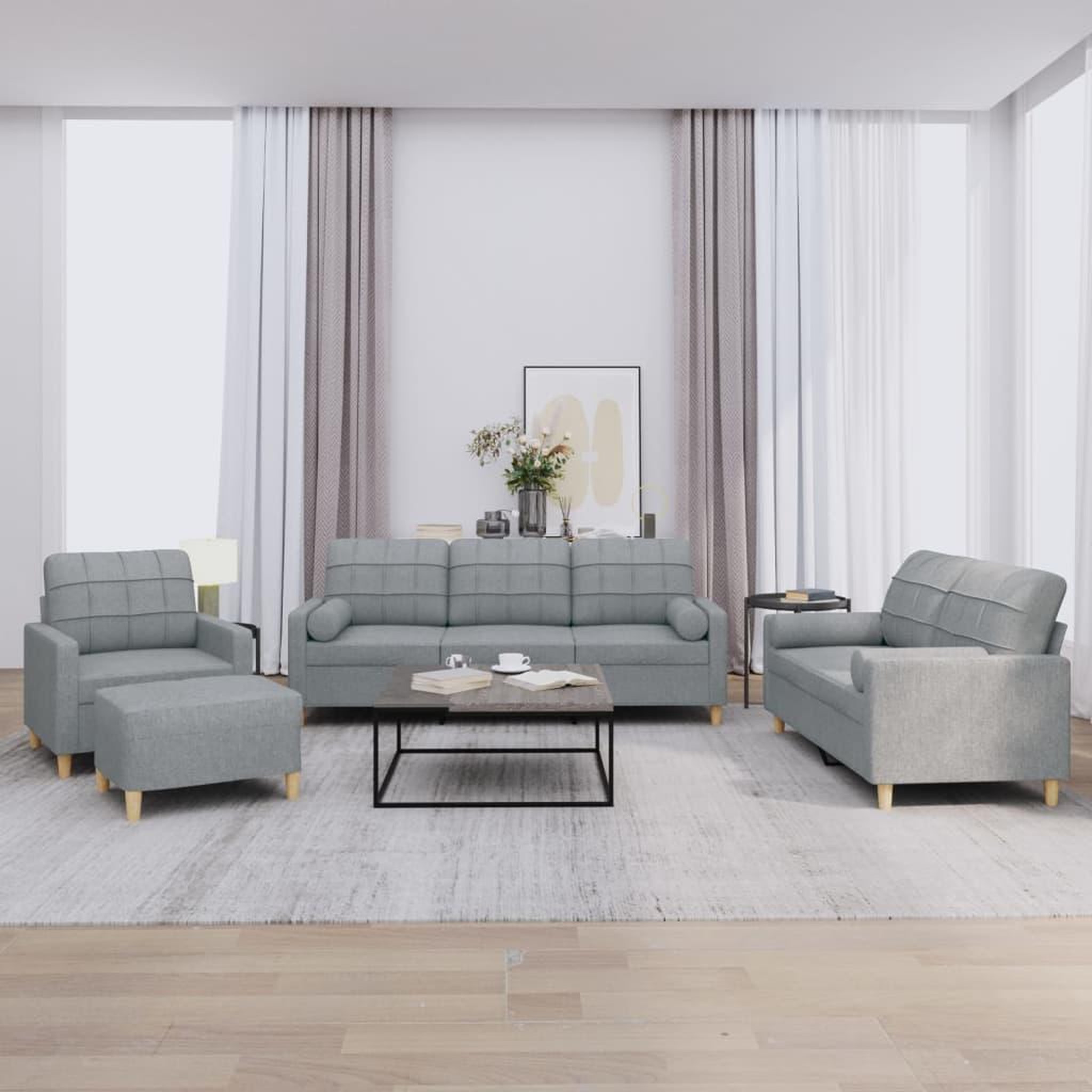 VIDAXL Ensemble de canapes 4 pcs coussins gris clair tissu