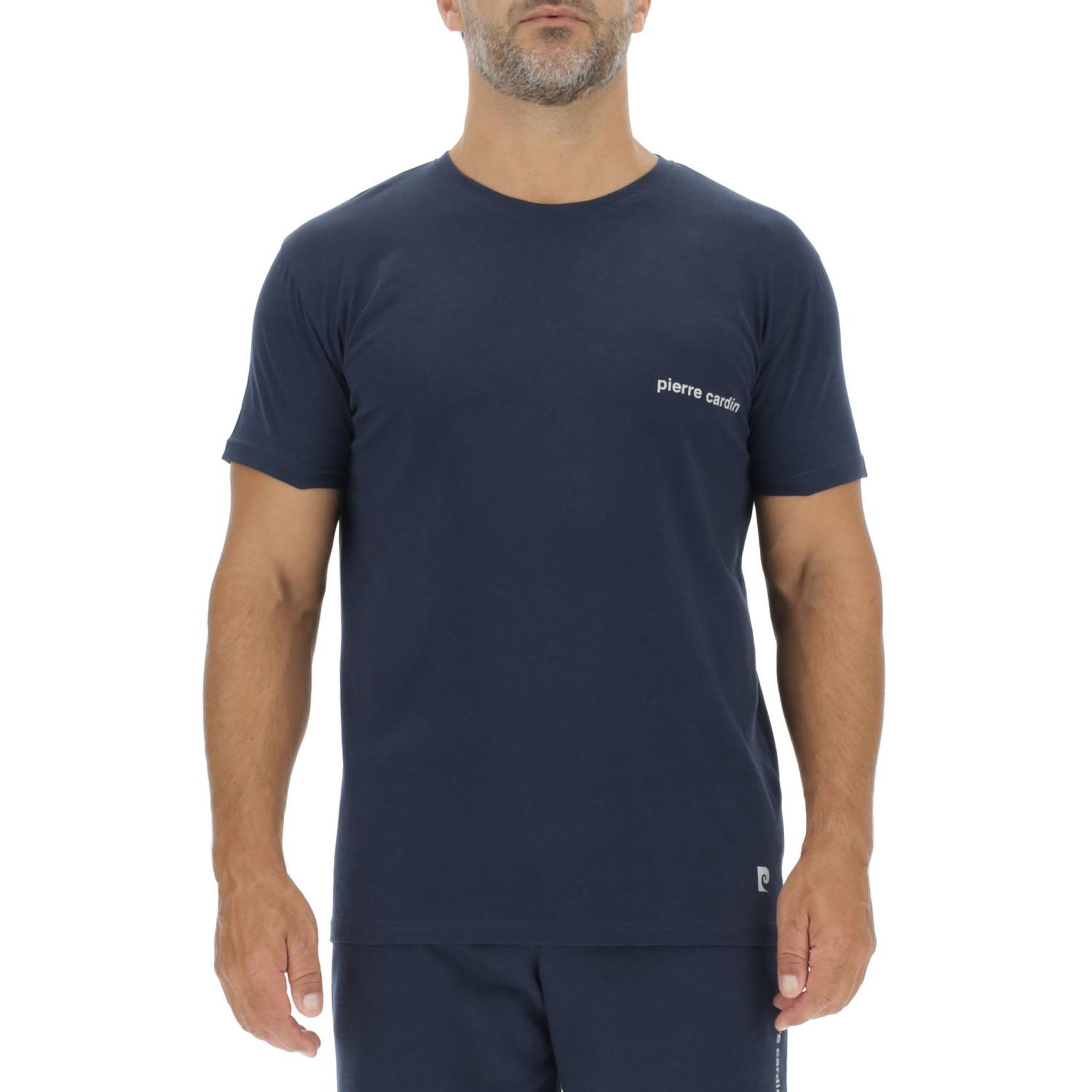 Voir la diapositive 2 : PIERRE CARDIN Lot de 3 t-shirts homme en coton uni col rond imprimé poitrine
