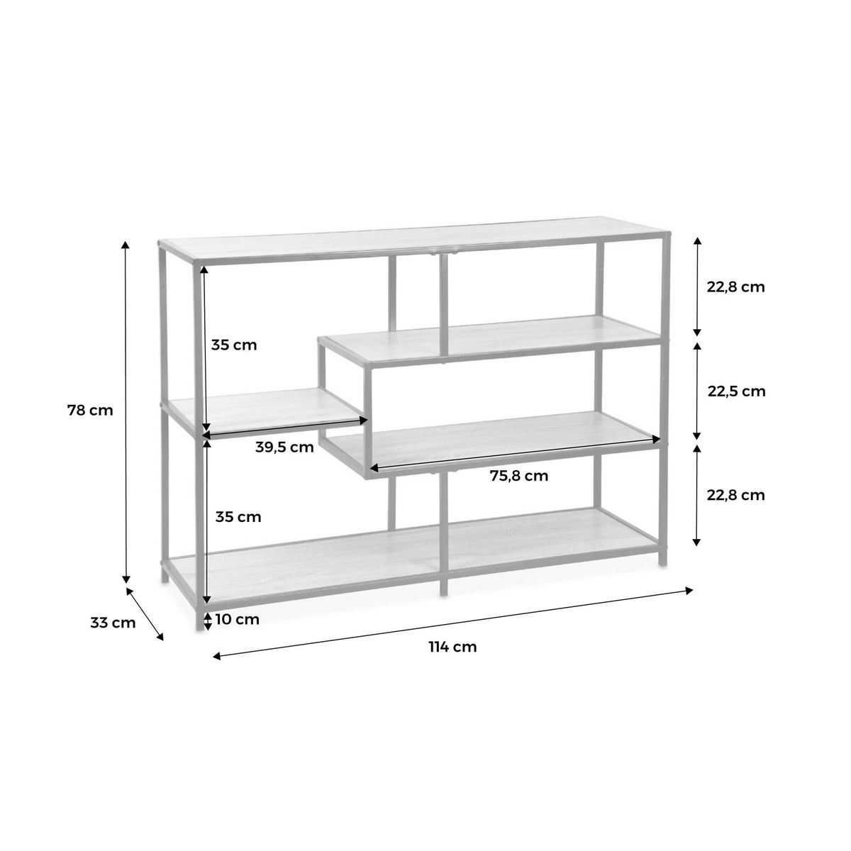 SWEEEK Etagère en métal noir et décor bois - Loft - bibliothèque 5 niveaux. L 114 x l 33 x H 78cm