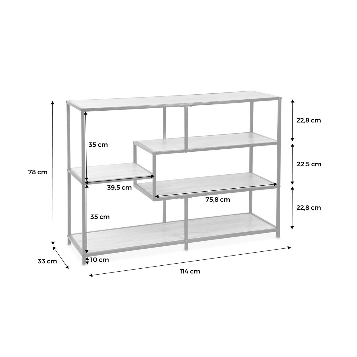 SWEEEK Etagère en métal noir et décor bois - Loft - bibliothèque 5 niveaux. L 114 x l 33 x H 78cm