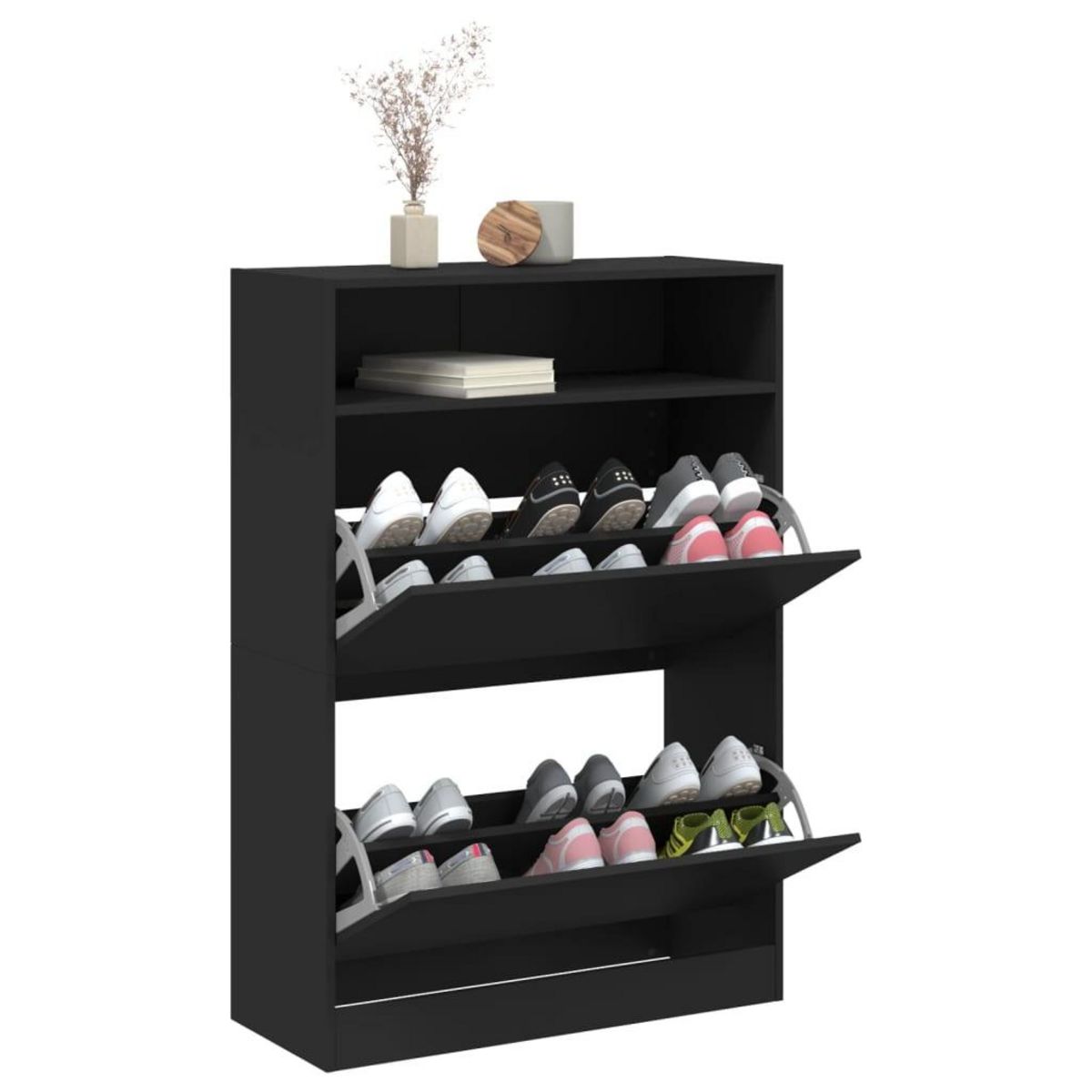 VIDAXL Armoire a chaussures 2 tiroirs rabattables noir 80x34x116 cm