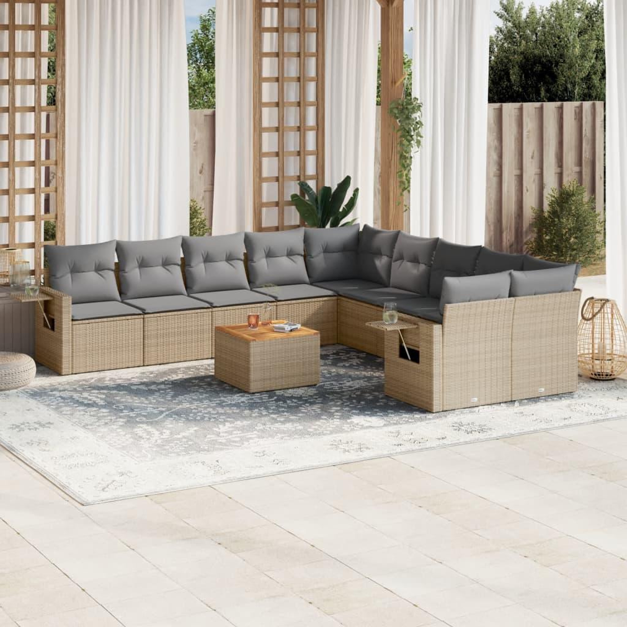 VIDAXL Salon de jardin 11 pcs avec coussins beige resine tressee
