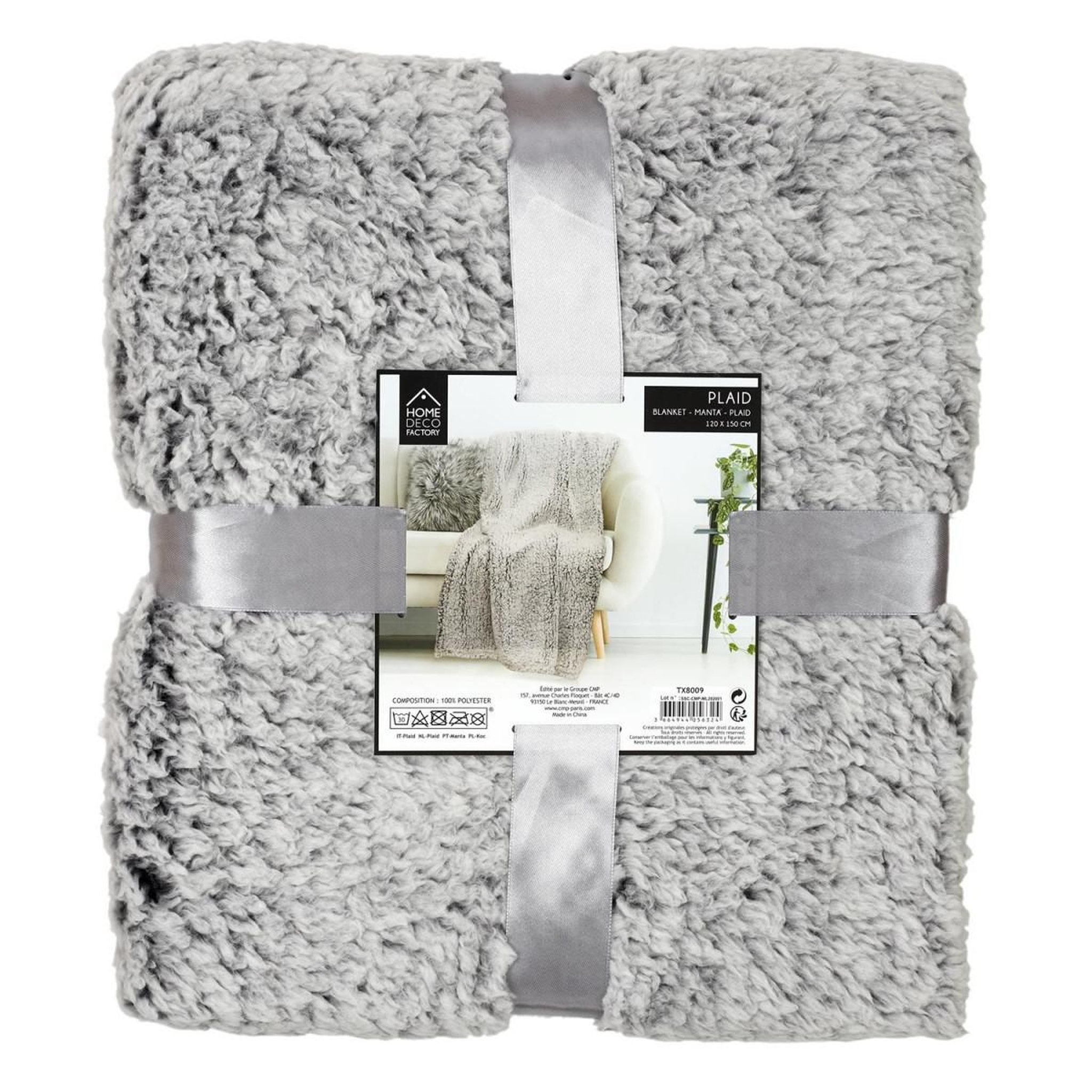 Voir la diapositive 5 : The Home Deco Factory Plaid imitation fourrure  pachap  120x150cm gris