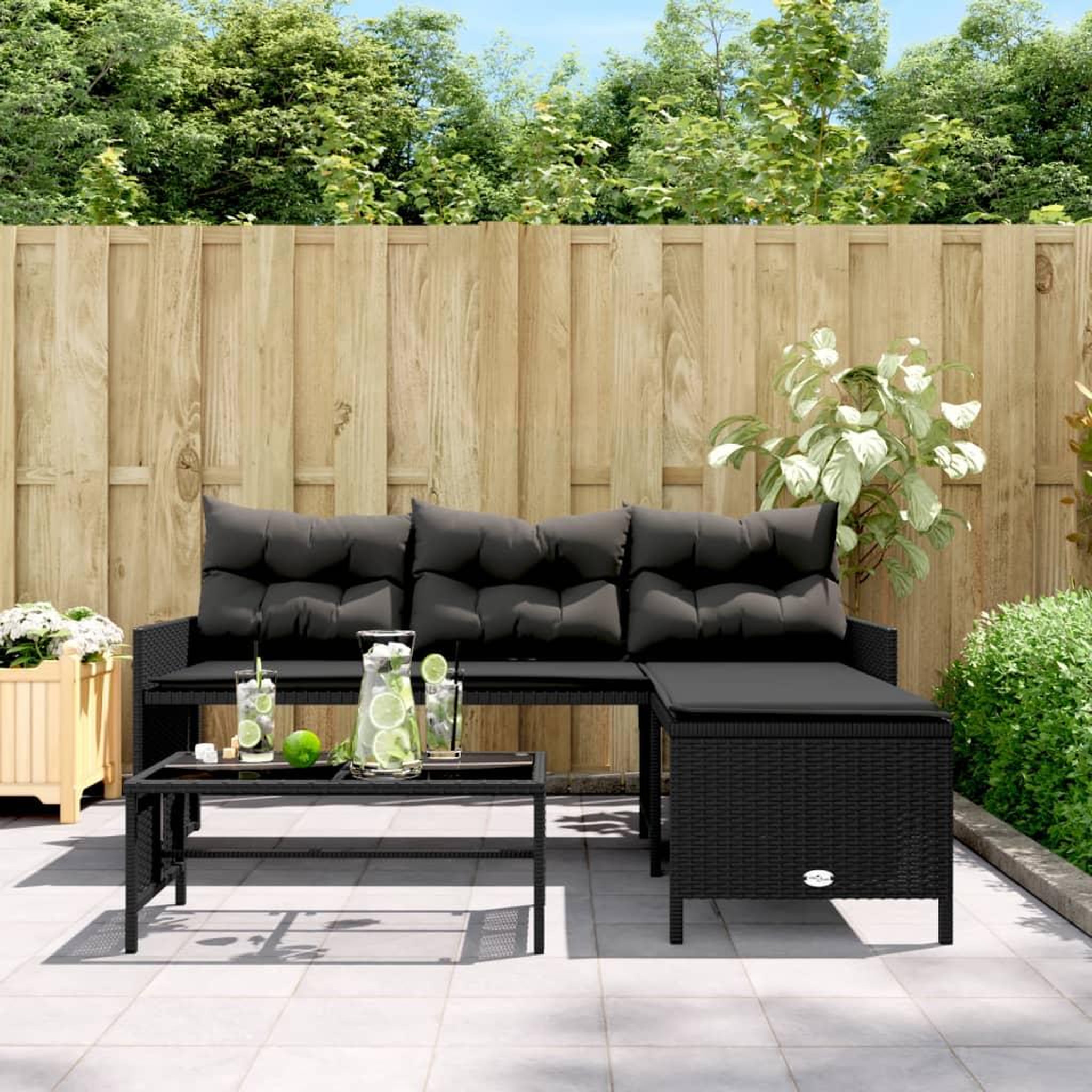Voir la diapositive 3 : VIDAXL Canape de jardin avec table et coussins en forme de L noir