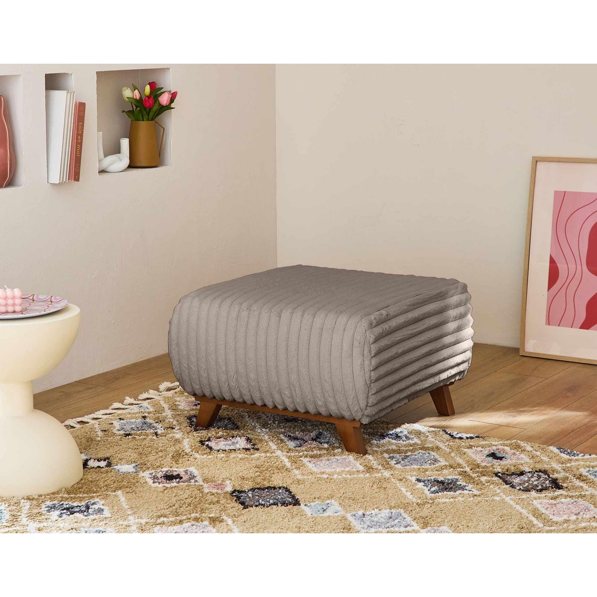 BEST MOBILIER Cristal - pouf modulable - 65 cm - en fausse fourrure côtelée