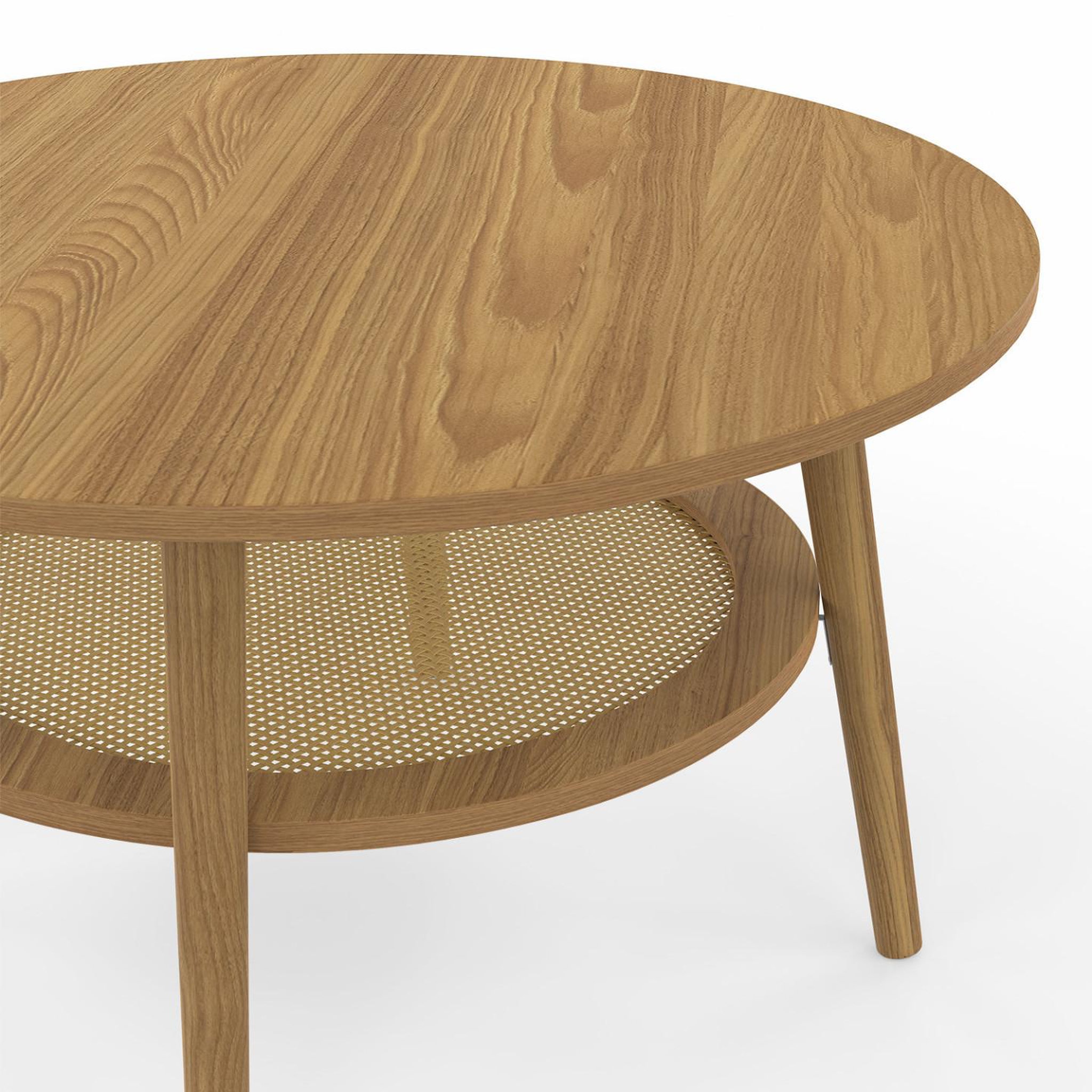 Voir la diapositive 5 : ID MARKET Table basse ronde hanae 70 cm bois façon hêtre et plateau effet naturel cannage