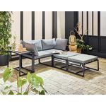 BEST MOBILIER Beyla – salon de jardin modulable en acier noir - 4 places - coussins gris. Coloris disponibles : Bicolore