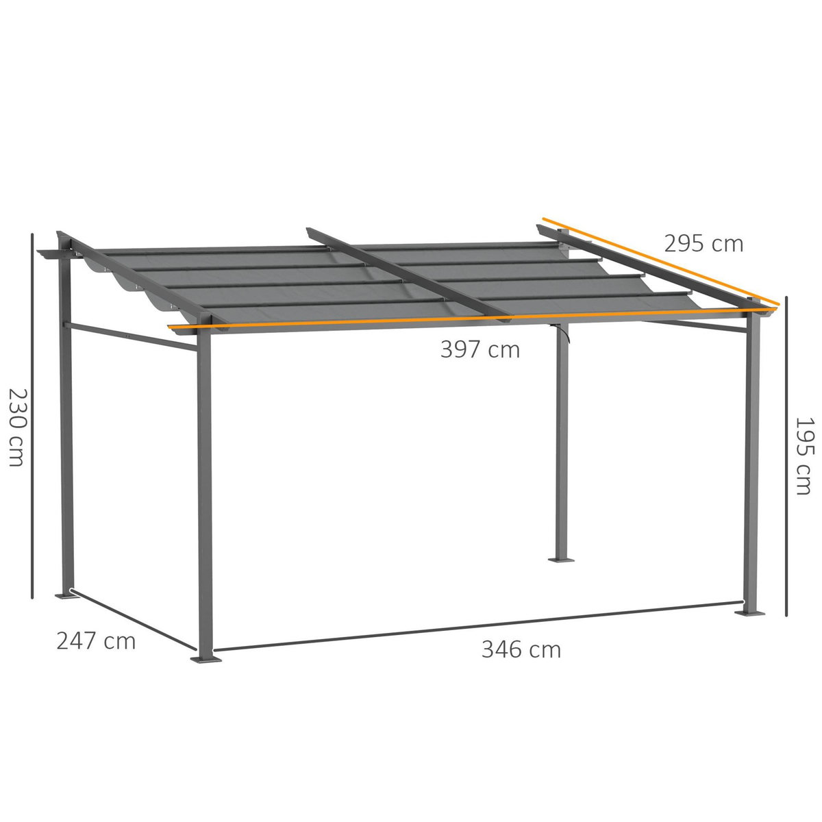 OUTSUNNY Pergola rétractable 3,97L x 2,95l x 2,3H m structure alu. métal époxy polyester gris