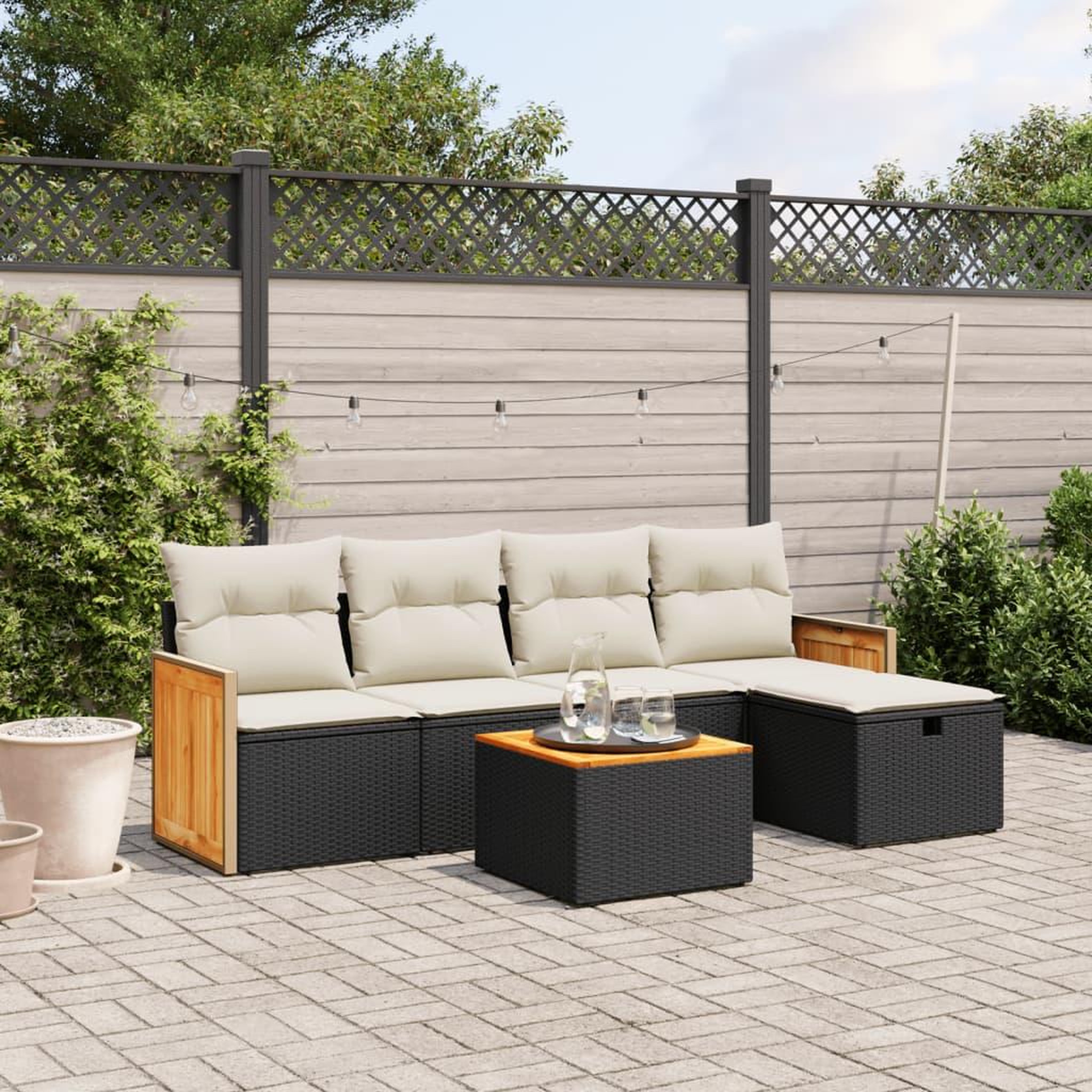 VIDAXL Salon de jardin 6 pcs avec coussins noir resine tressee