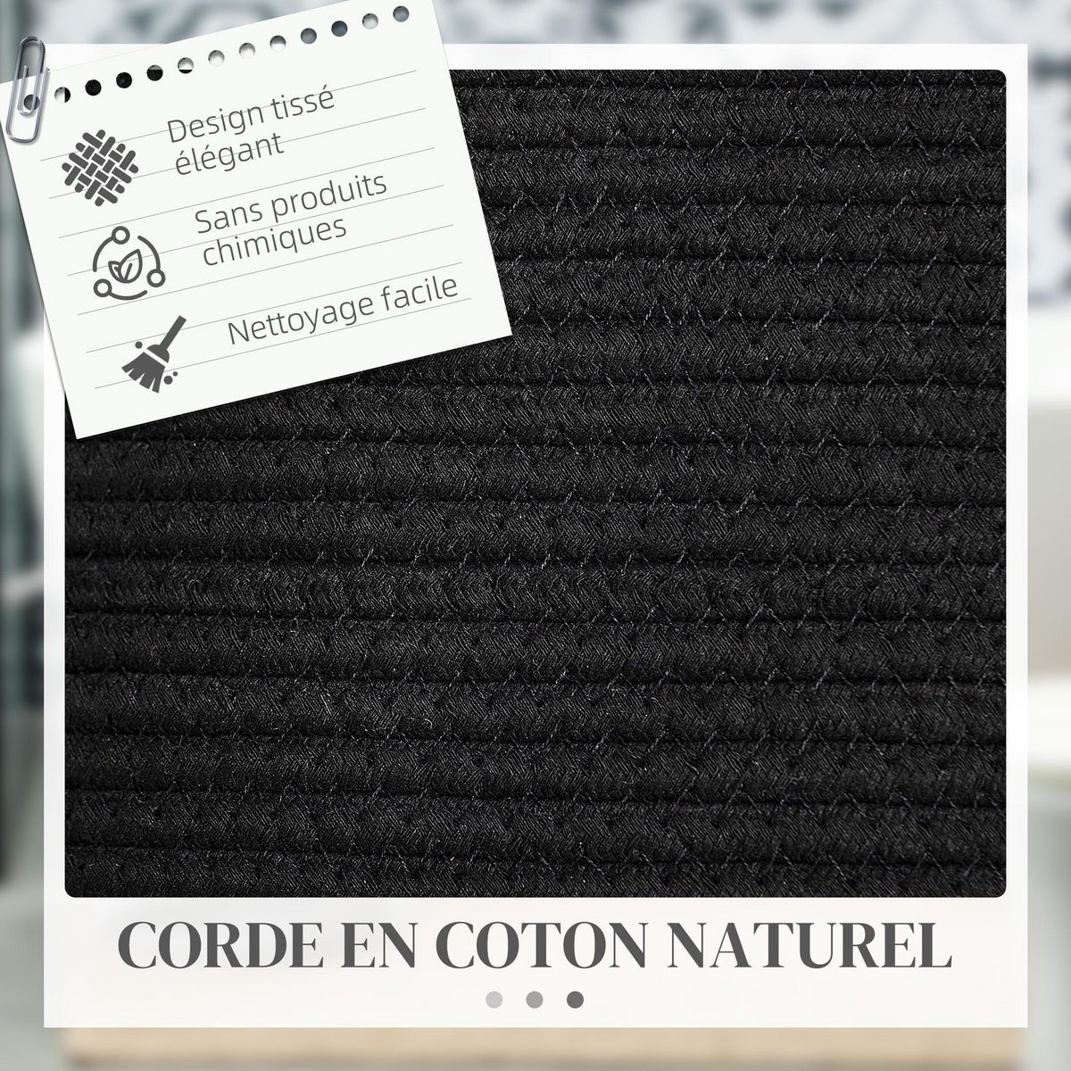 HOMCOM Panier à linge 88L corbeille à linge pliable portable en coton 2 poignées noir