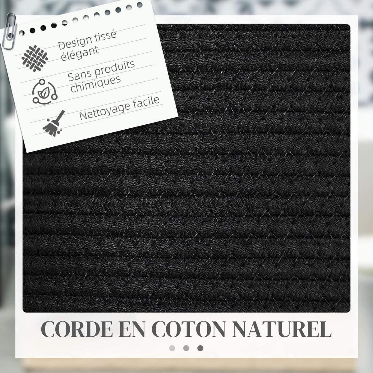 HOMCOM Panier à linge 88L corbeille à linge pliable portable en coton 2 poignées noir