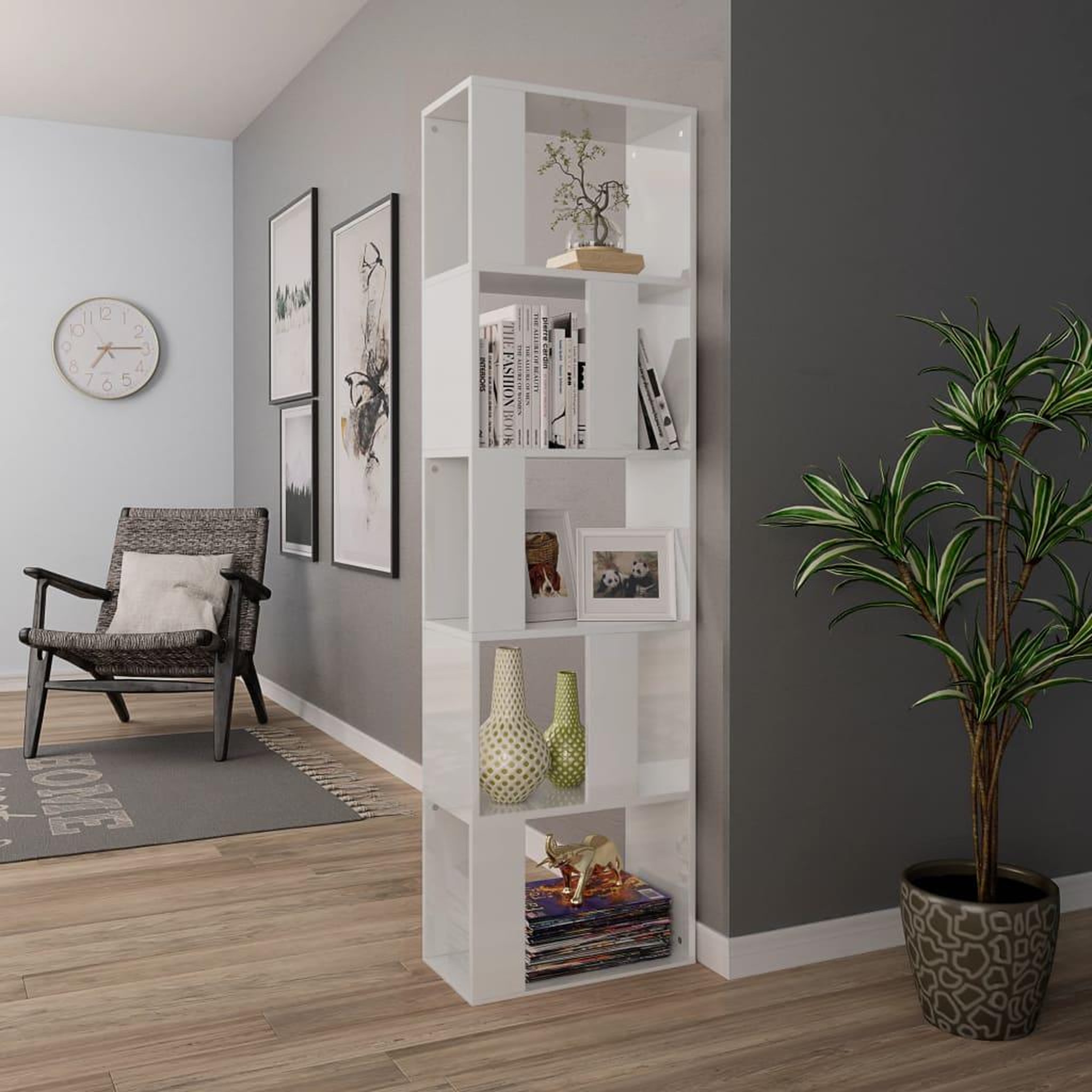 Voir la diapositive 4 : VIDAXL Bibliotheque/Separateur de piece Blanc brillant Bois ingenierie