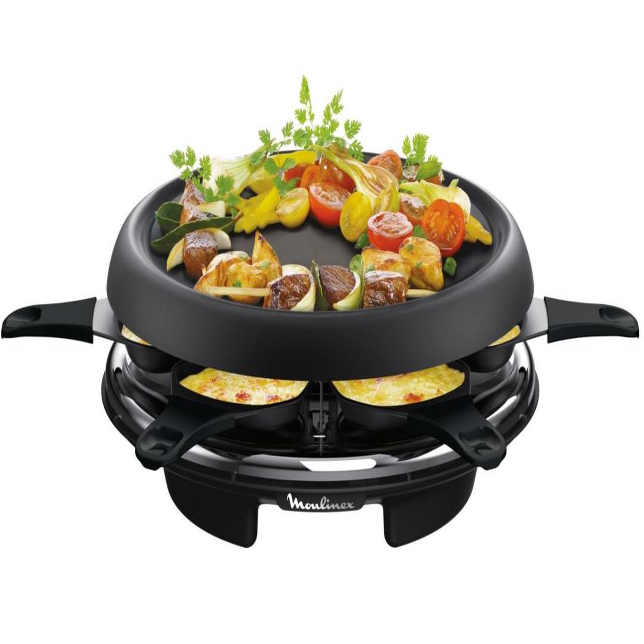 Voir la diapositive 2 : MOULINEX Appareil à raclette 6 personnes 700w + plancha + crêpière - RE151812
