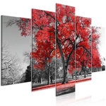 Paris Prix Tableau 5 Panneaux  Autumn in the Park Wide Red. Coloris disponibles : Multicolore