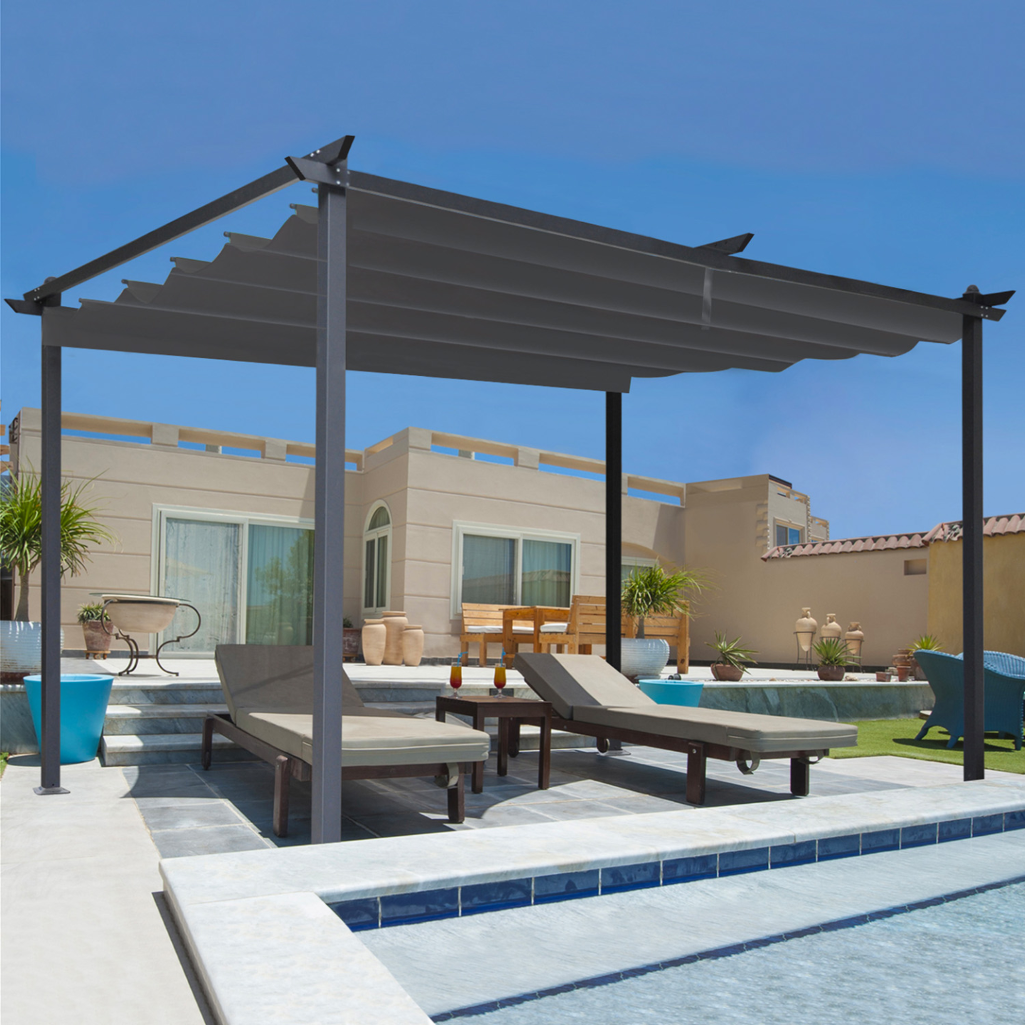 Voir la diapositive 2 : ID MARKET Pergola toit rétractable 4 pieds 3x4 m tonnelle gris anthracite