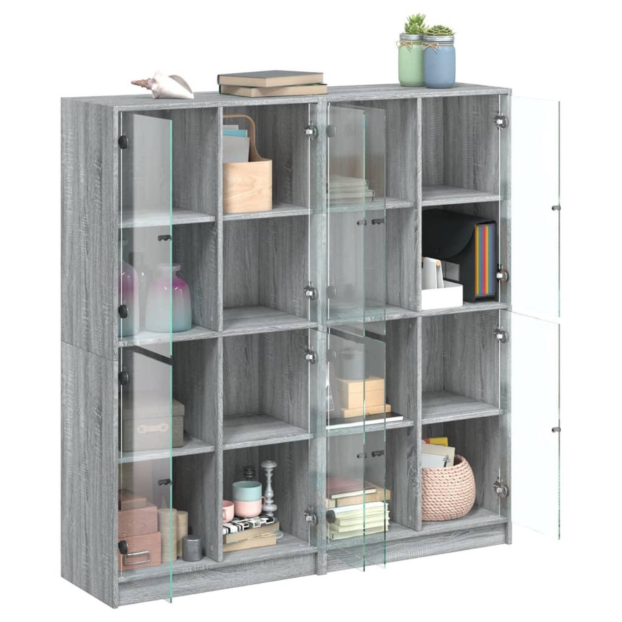 Voir la diapositive 4 : VIDAXL Bibliotheque avec portes sonoma gris 136x37x142 cm