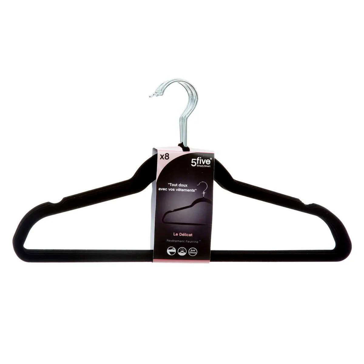 FIVE Lot de 8 Cintres en Feutrine 45cm Noir