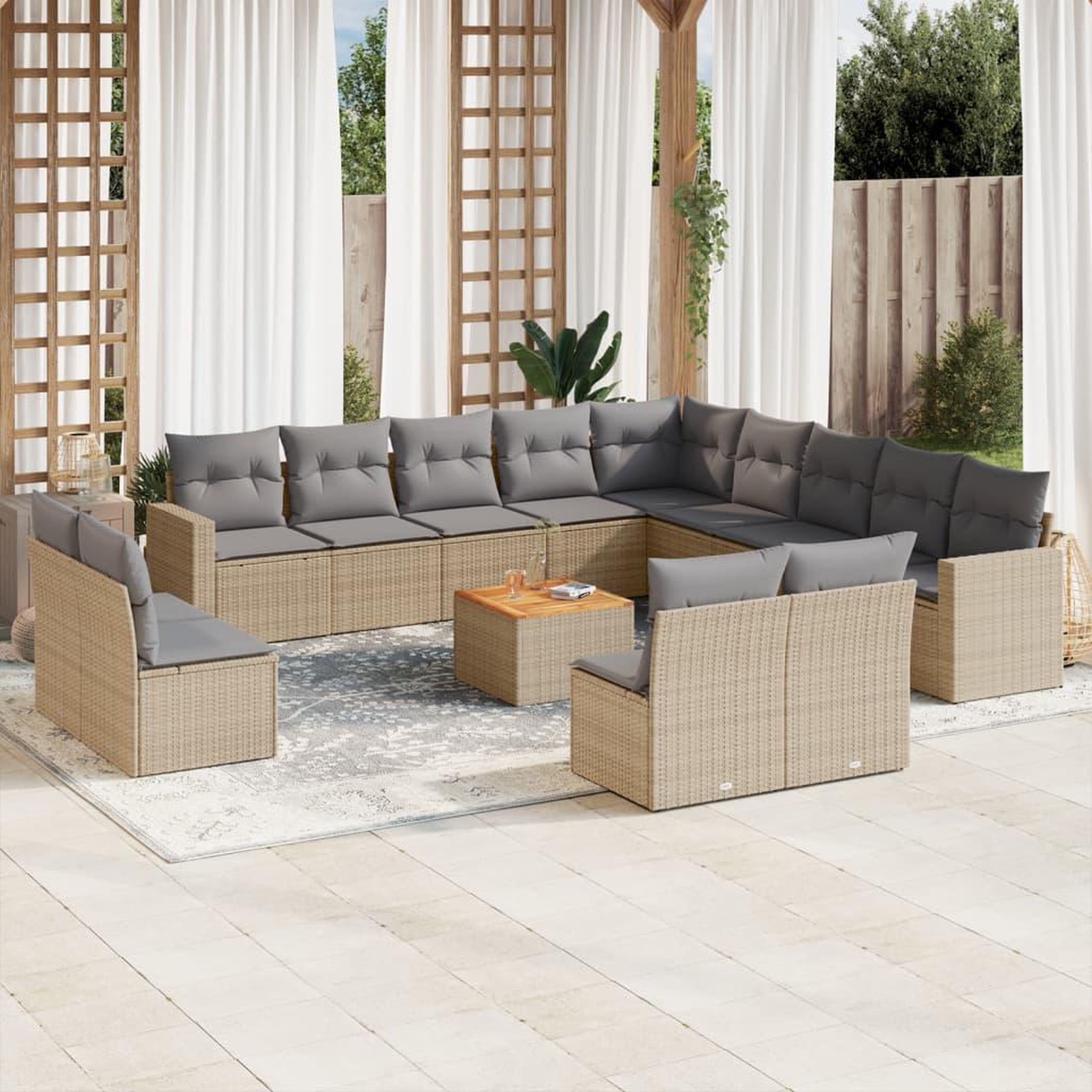 VIDAXL Salon de jardin avec coussins 14 pcs beige resine tressee