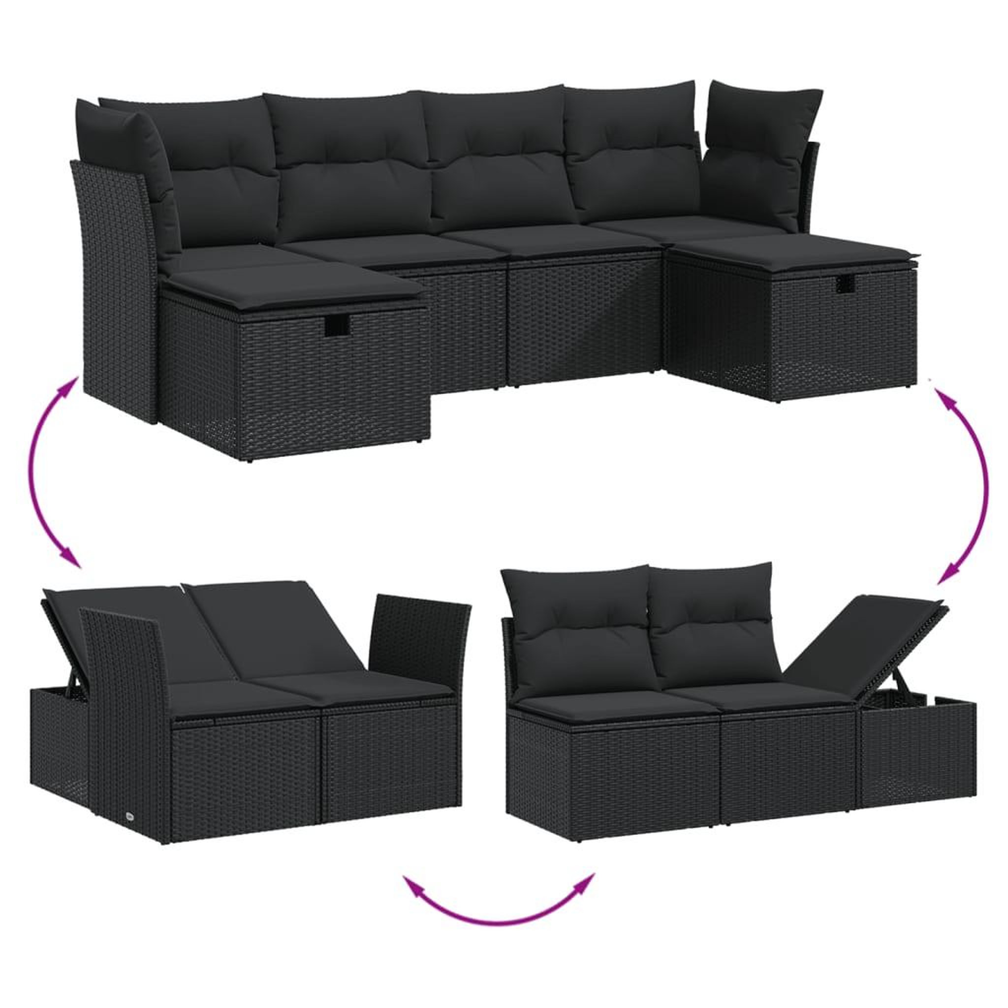 Voir la diapositive 3 : VIDAXL Salon de jardin 6 pcs avec coussins noir resine tressee