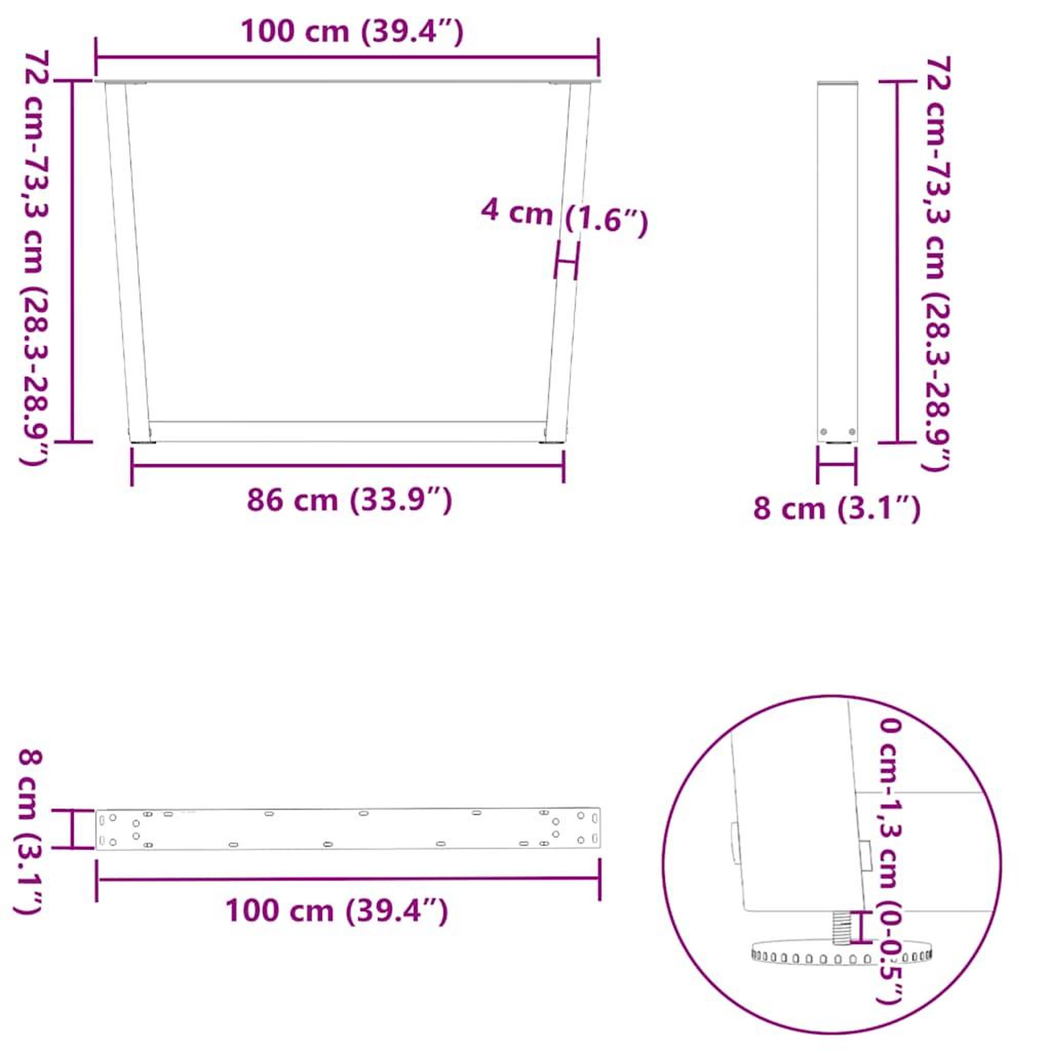 Voir la diapositive 6 : VIDAXL Pieds de table a manger forme de V 3 pcs blanc 100x(72-73,3) cm