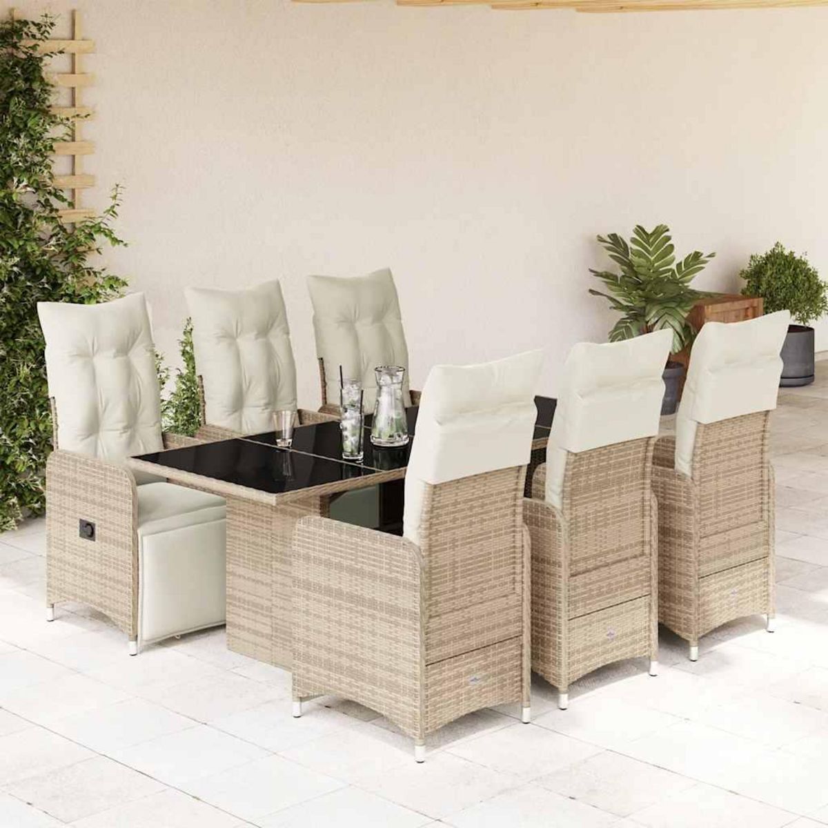 VIDAXL Ensemble de bistro de jardin 7 pcs coussins marron poly rotin