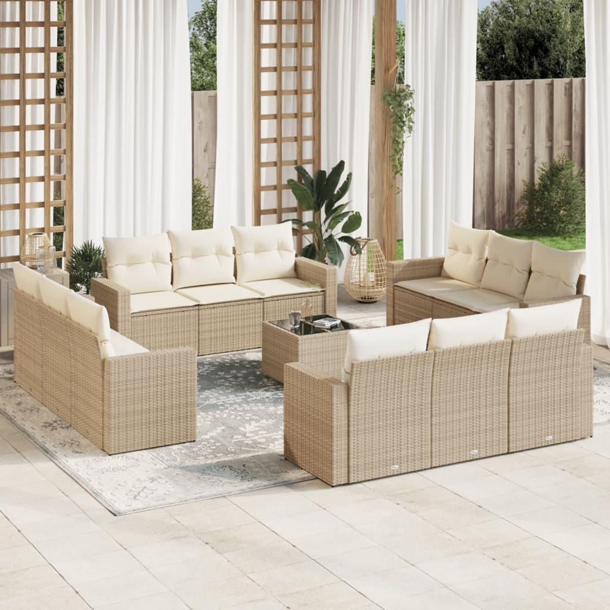 VIDAXL Salon de jardin avec coussins 13 pcs beige resine tressee