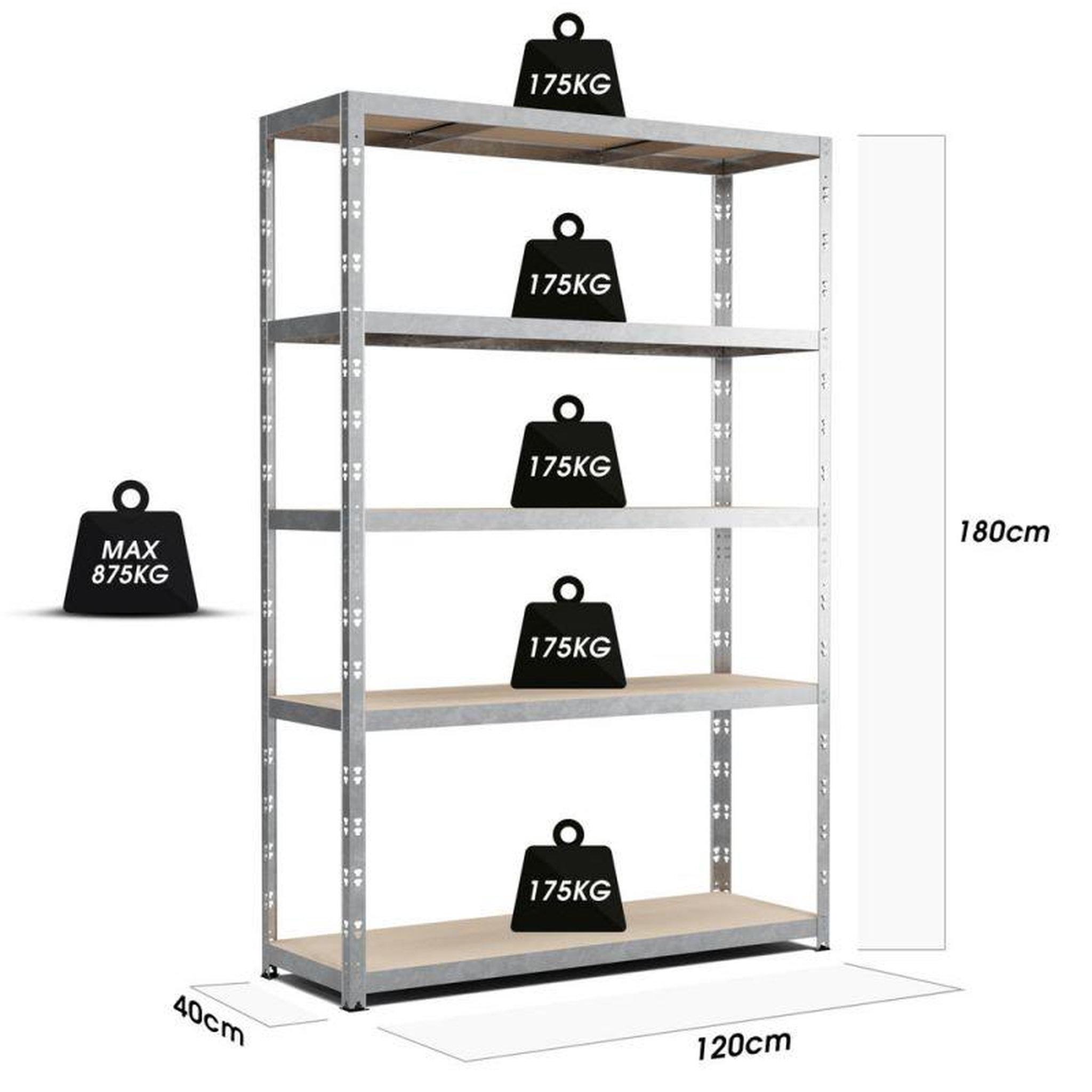 Voir la diapositive 3 : EUROSPEN Etagère de rangement modulable et polyvalente pour atelier, garage, cave... Charge Lourde max 875kg -180x120x40cm - Gris