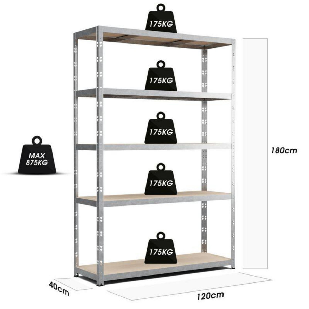 EUROSPEN Etagère de rangement modulable et polyvalente pour atelier, garage, cave... Charge Lourde max 875kg -180x120x40cm - Gris