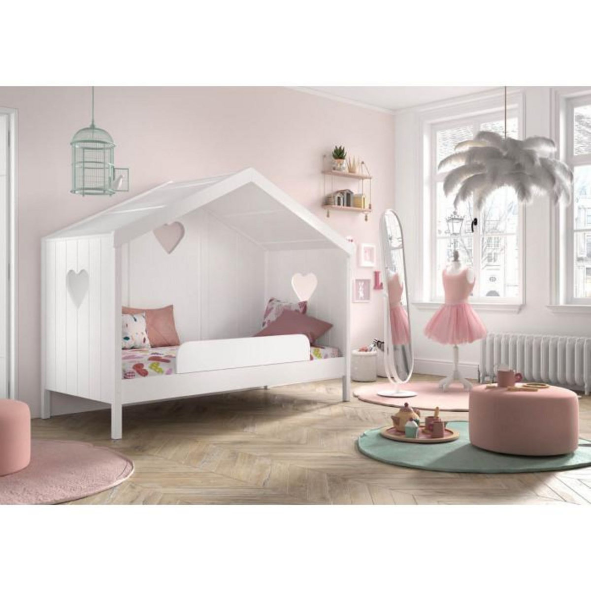 Paris Prix Lit Cabane Enfant Fermé & Barrière  Amori  90x200cm Blanc