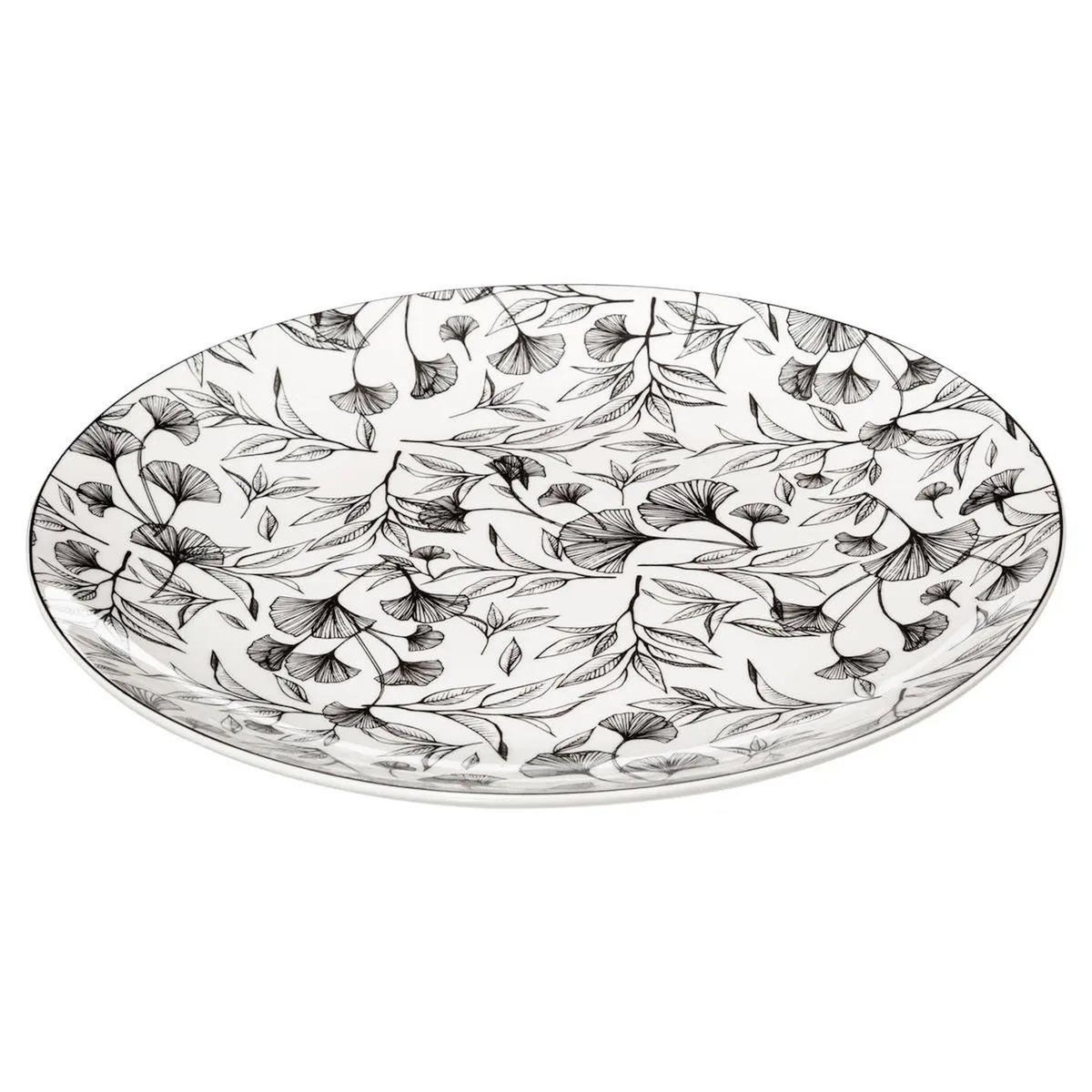 SECRET DE GOURMET Lot de 6 Assiettes Plates  Black Floral  27cm Noir