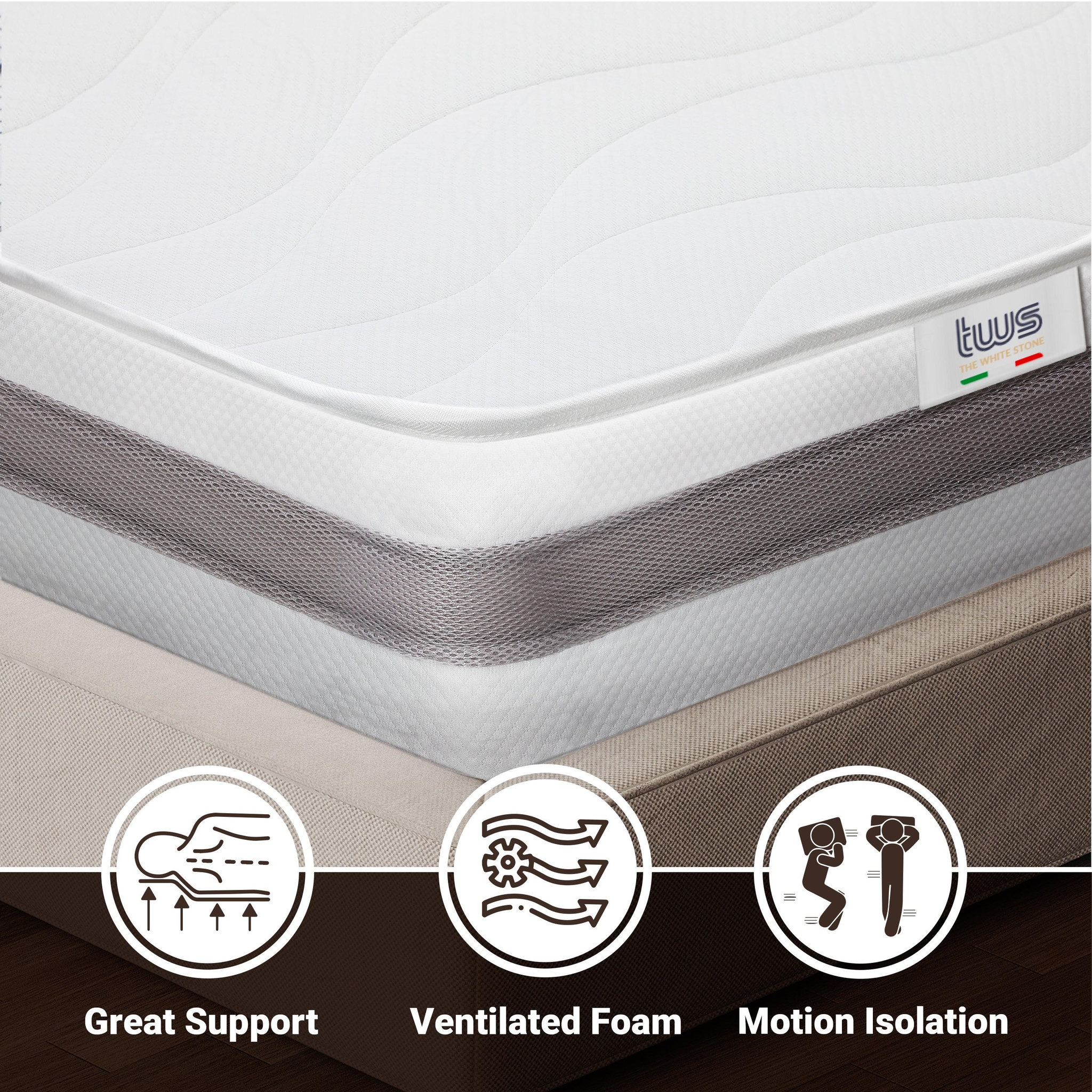 Voir la diapositive 3 : THE WHITE STONE Matelas 70 x 140 Orthopédique Antibactérienne | Hauteur 25 cm | Revêtement 3D Air en Fibre Hypoallergénique