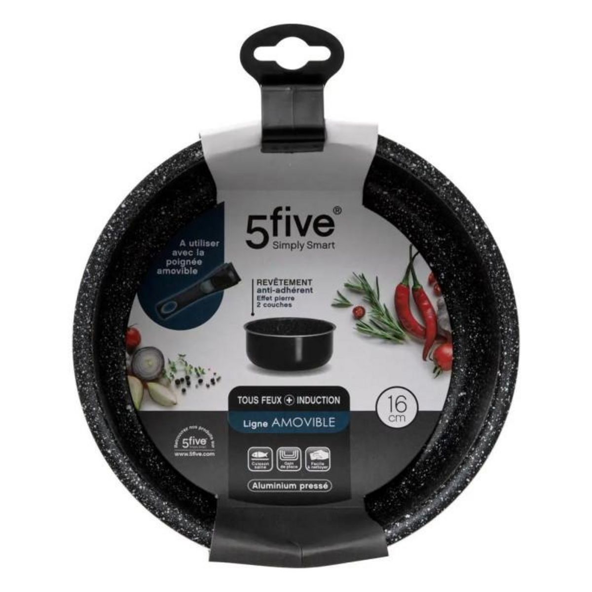 FIVE Casserole en Aluminium  Amovible  16cm Noir