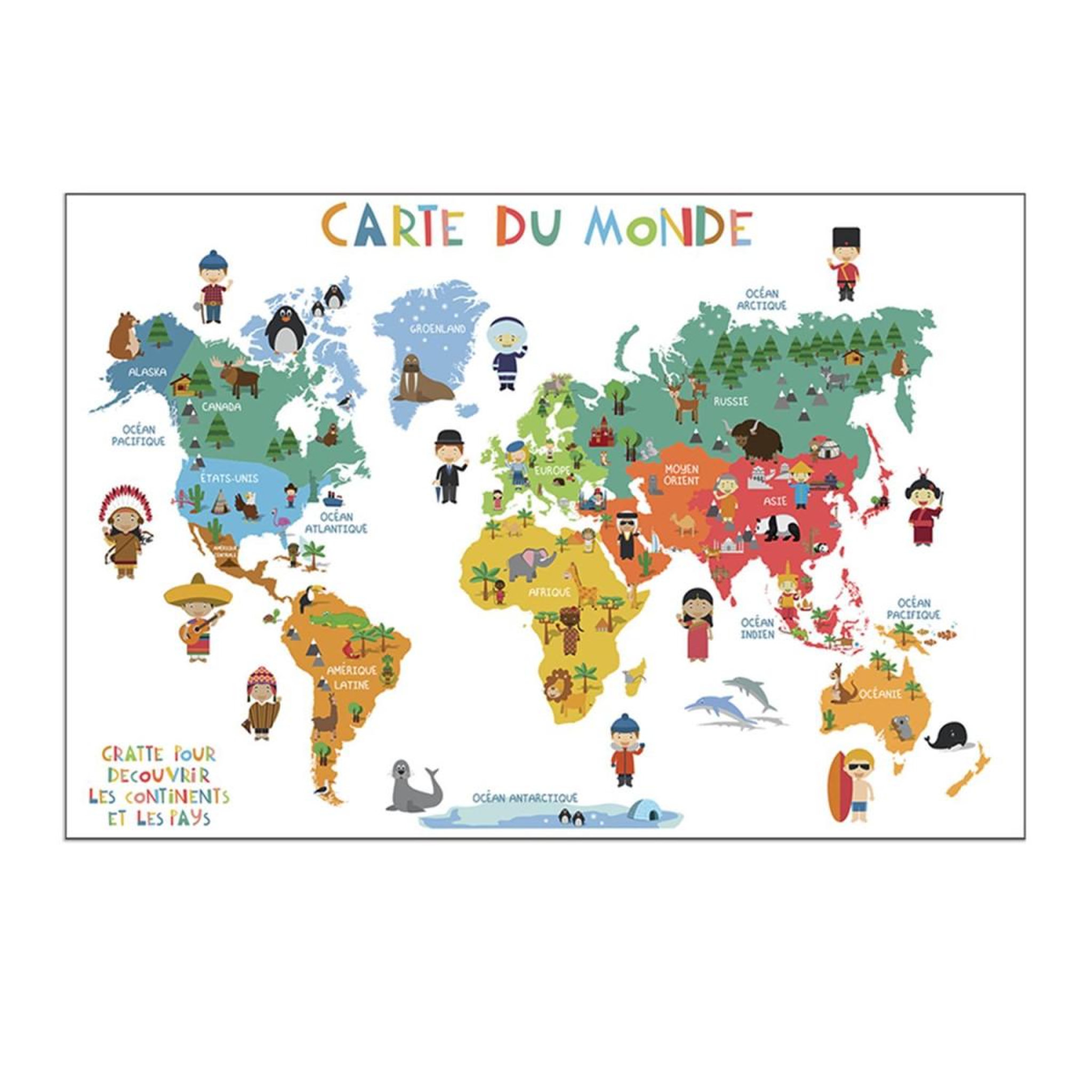 Voir la diapositive 3 : Jeux 2 momes Poster carte du monde  a gratter  40x60cm gris