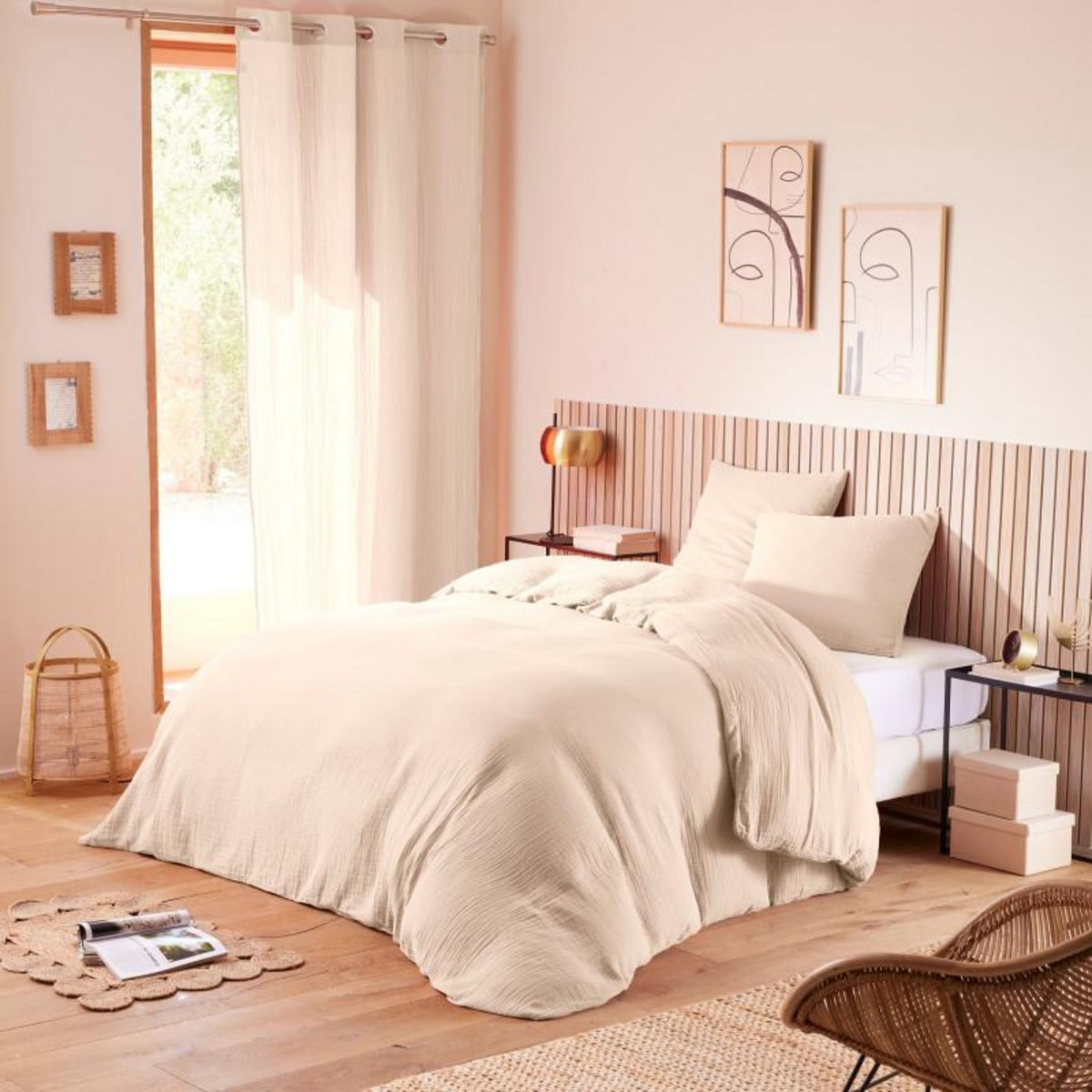 COTON PUR Parure de draps 4 pièces  Noah  Gaze de Coton pour lit 2 Places 160 cm