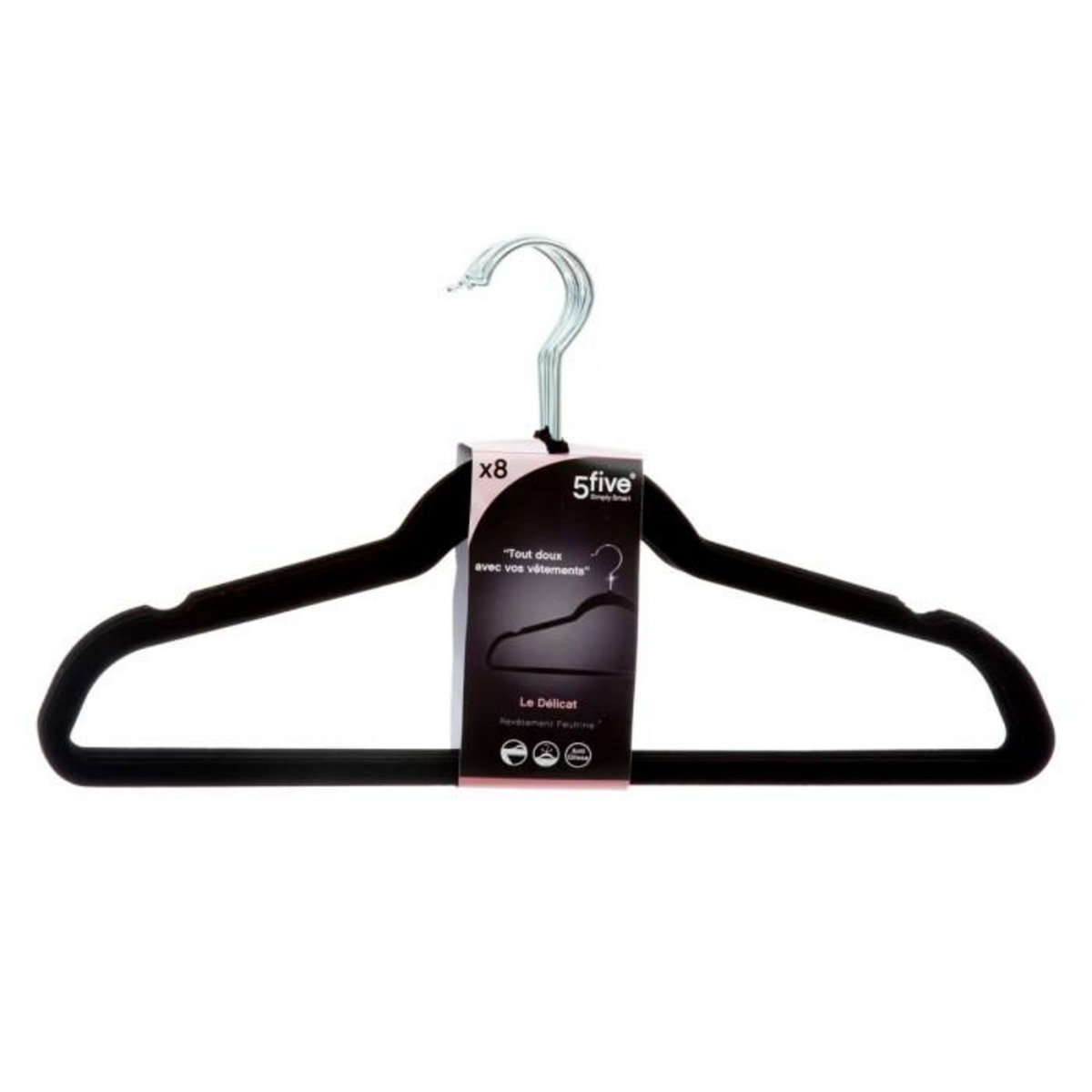 FIVE Lot de 8 Cintres en Feutrine 44cm Noir