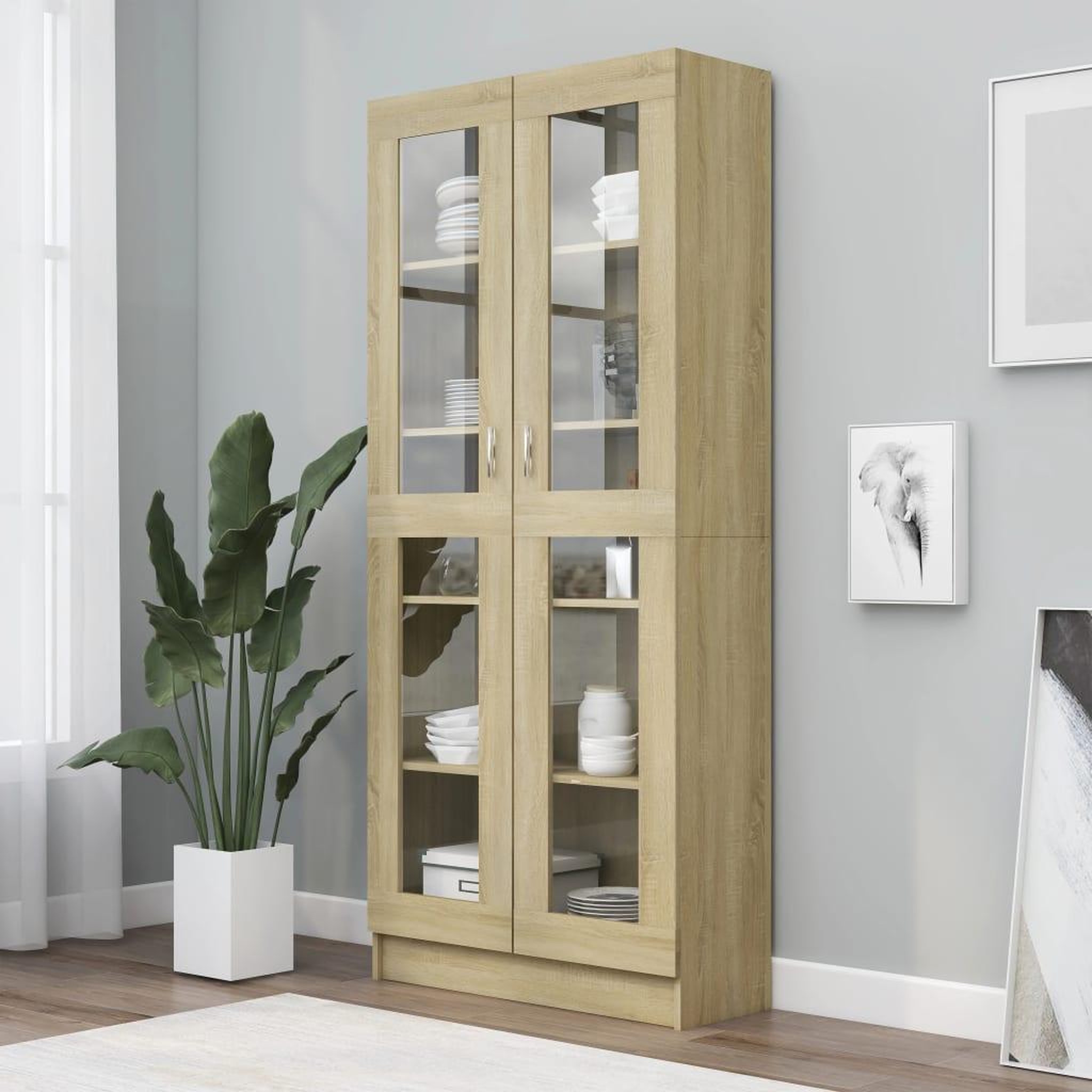 Voir la diapositive 1 : VIDAXL Armoire vitrine Chene sonoma 82,5x30,5x185,5 cm Bois ingenierie