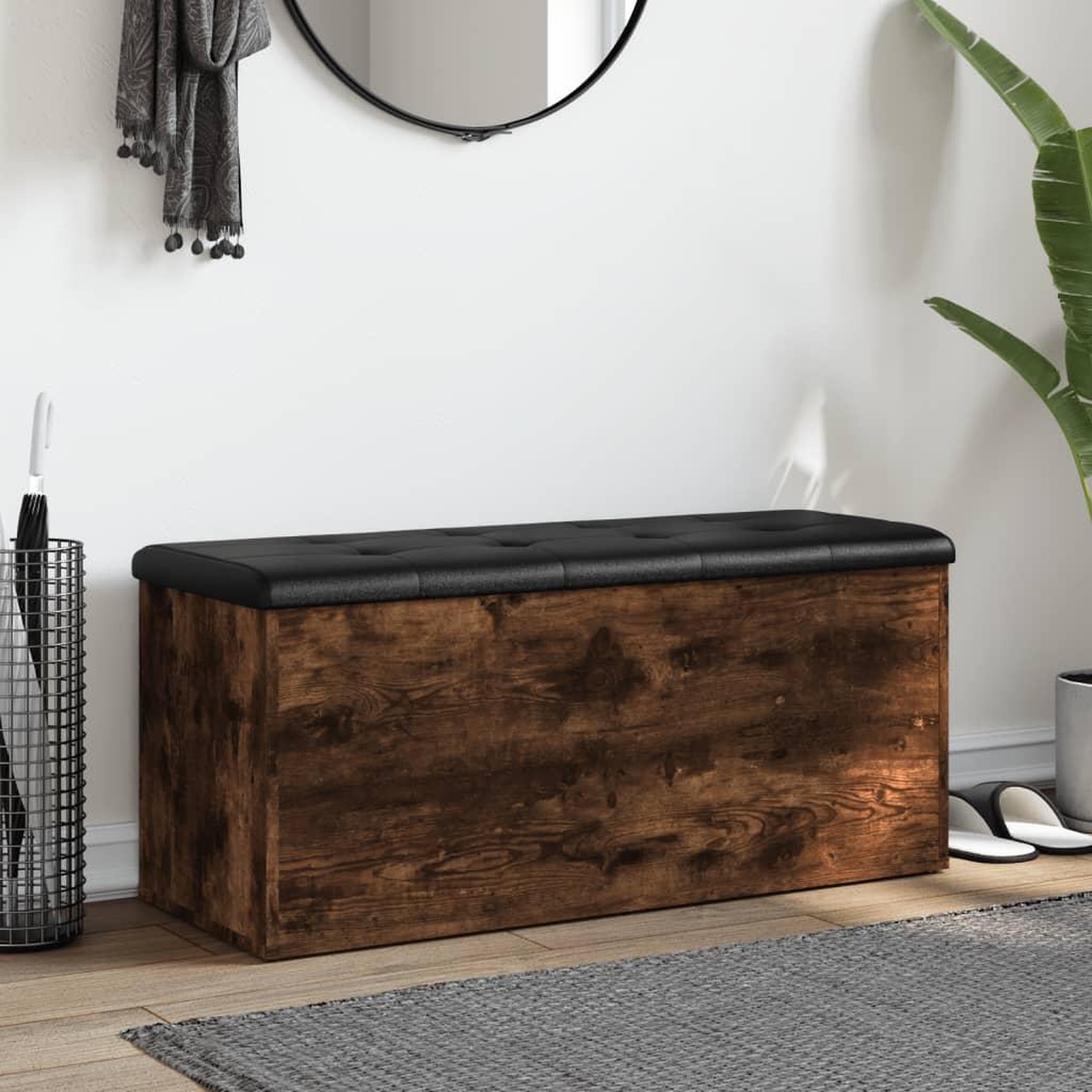 Voir la diapositive 3 : VIDAXL Banc de rangement chene fume 102x42x45 cm bois d'ingenierie