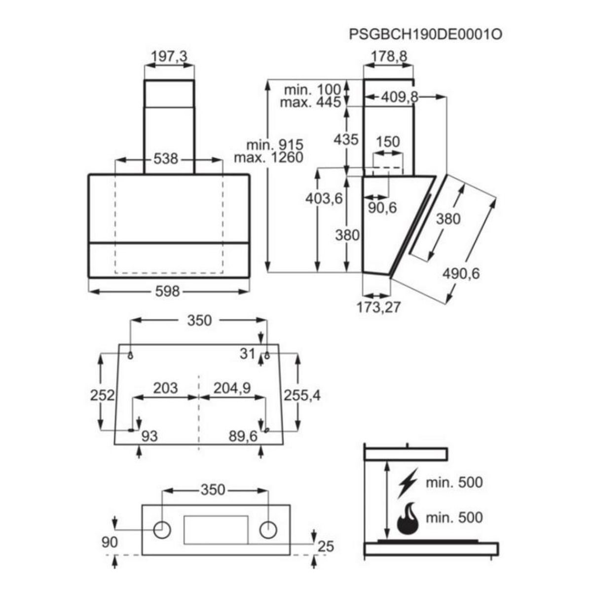 ELECTROLUX Hotte murale inclinée 60cm 460m3/h noir - lfv426k