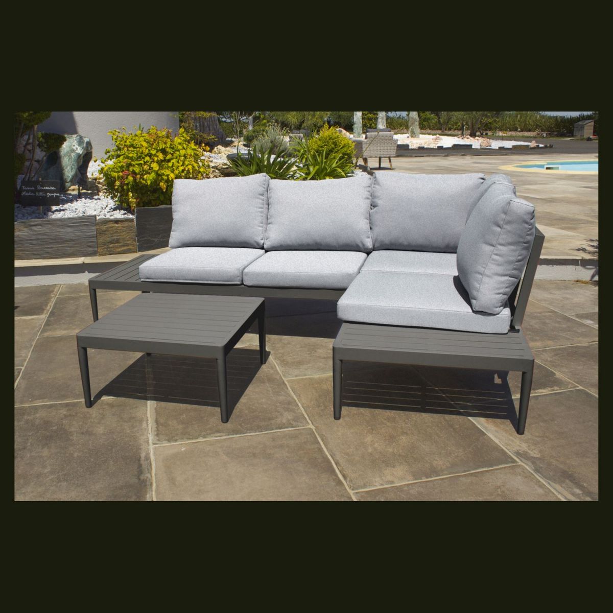 DCB GARDEN Salon de jardin d'angle - 4 places - Aluminium - Anthracite - ANKARA