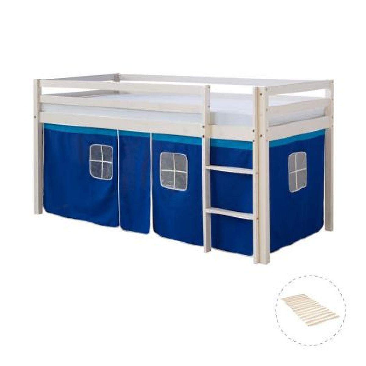 HomeStyle4U Lit mi-hauteur avec rideaux - bleu