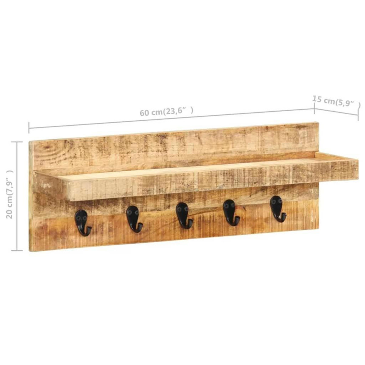 VIDAXL Porte-manteau mural 60x15x20 cm Bois de manguier brut solide