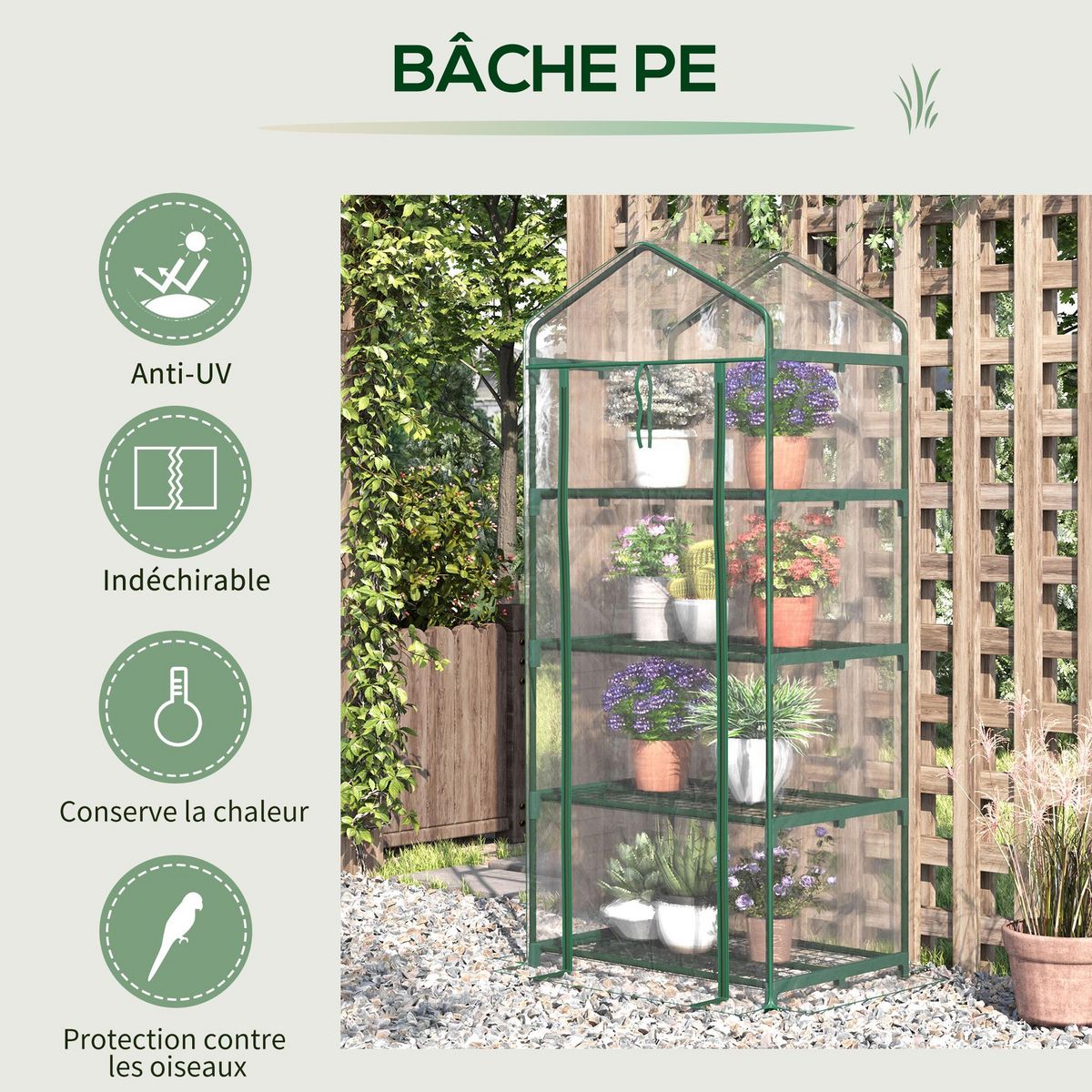 OUTSUNNY Serre de jardin balcon étagère serre 4 niveaux 0,7L x 0,5l x 1,6H m acier époxy bâche amovible PVC haute densité transparente