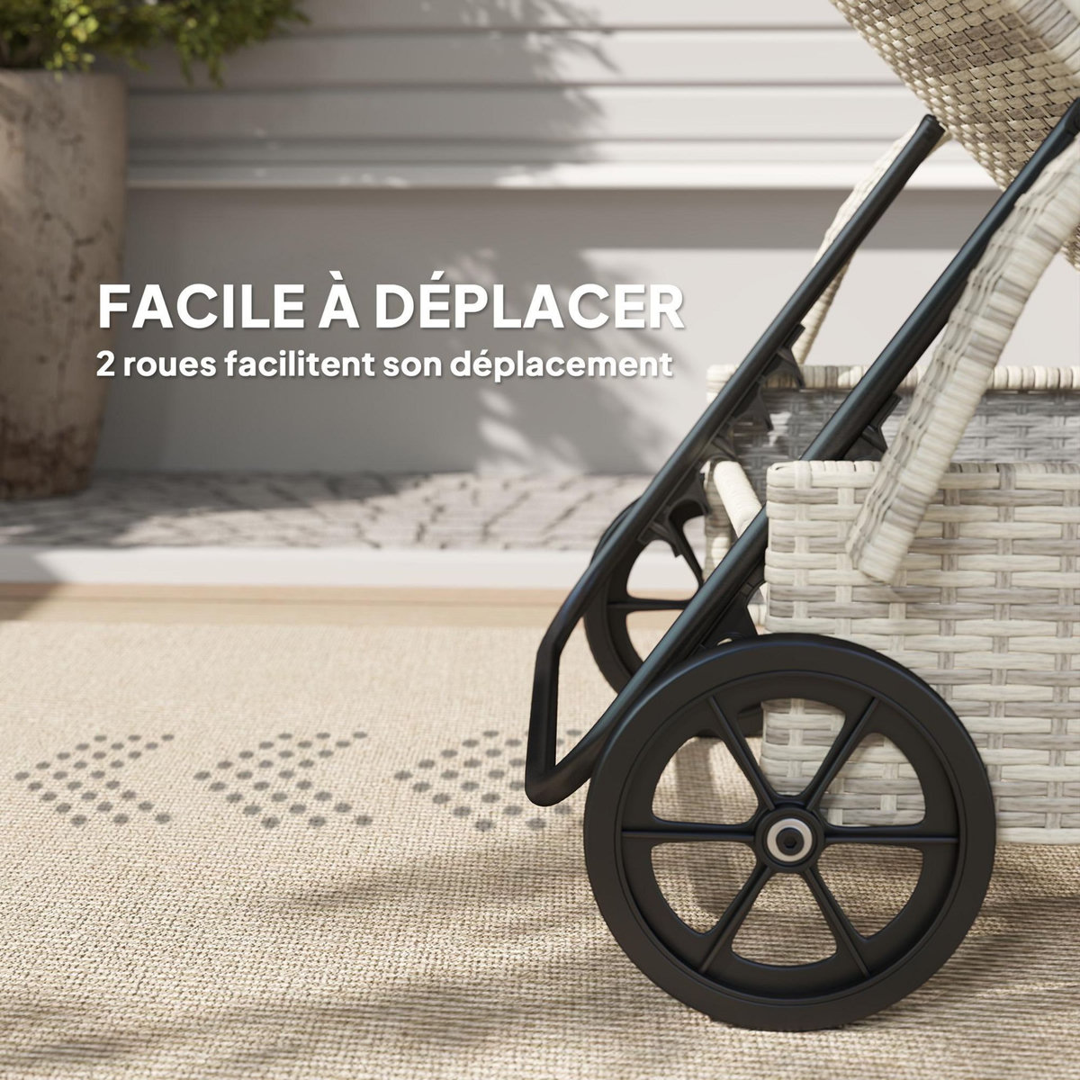 OUTSUNNY Lot de 2 bains de soleil inclinables tout confort avec table d'appoint résine tressée crème