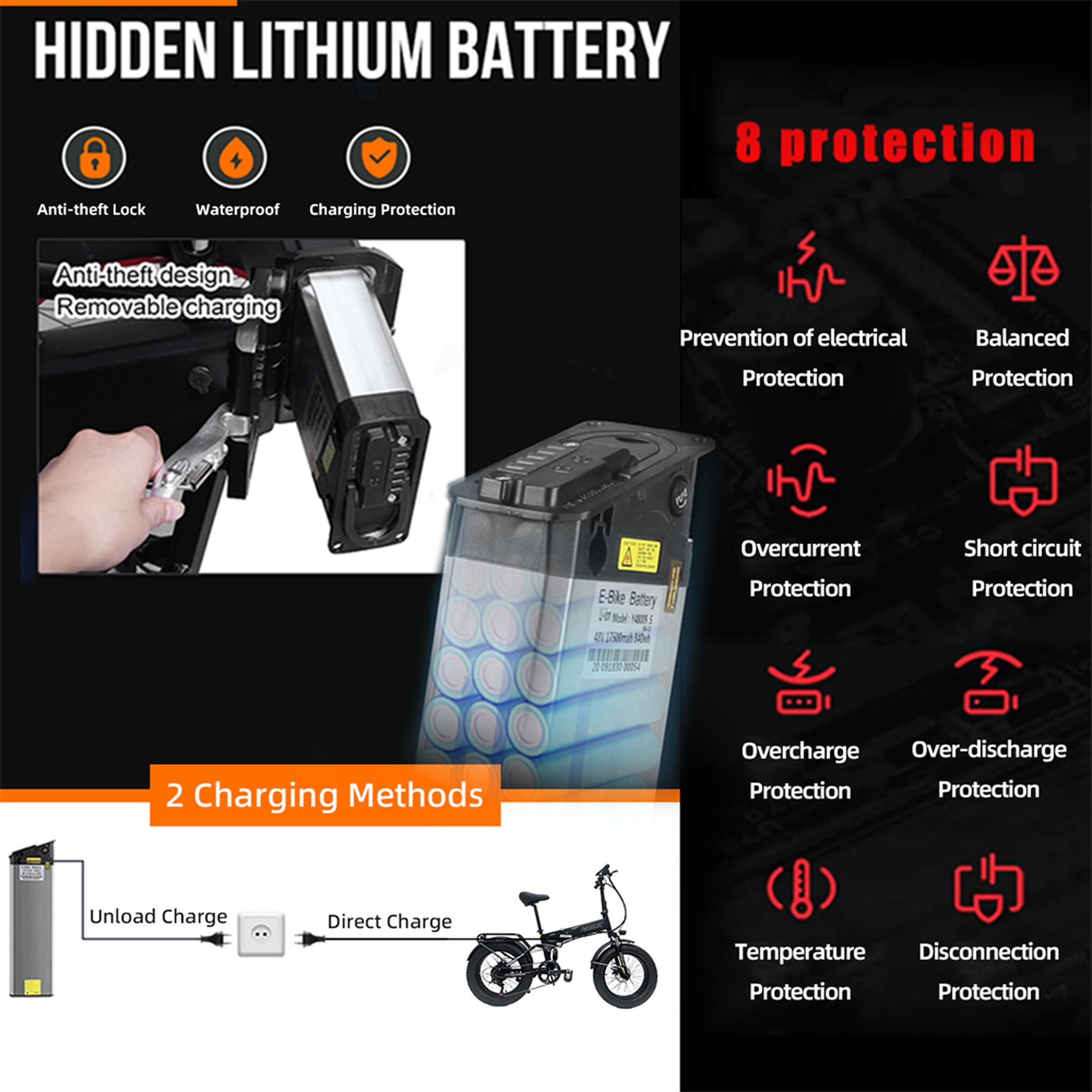 Voir la diapositive 4 : PASELEC Vélo électrique pliable pour adulte PASELEC PX6, batterie 48 V 12 Ah, noir