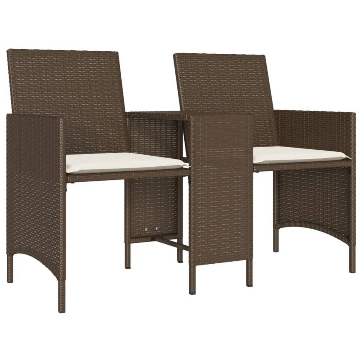 VIDAXL Canape de jardin 2 places avec table et tabourets marron rotin