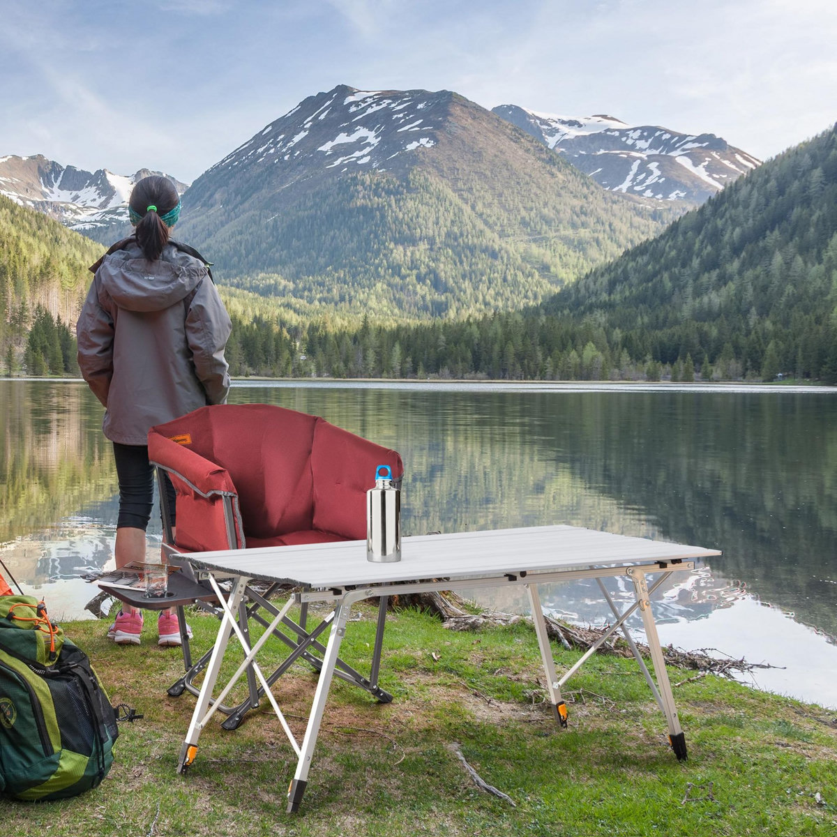 OUTSUNNY Table pliante en aluminium table de camping table de jardin 6 personnes hauteur réglable + sac de transport