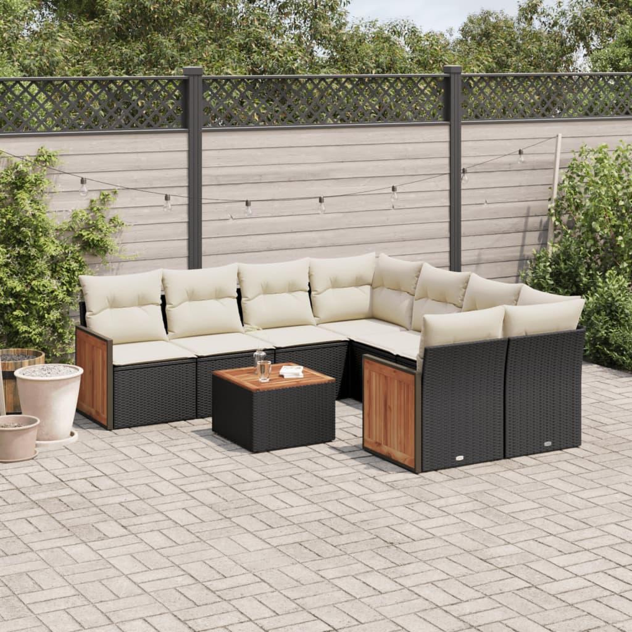 VIDAXL Salon de jardin 9 pcs avec coussins noir resine tressee