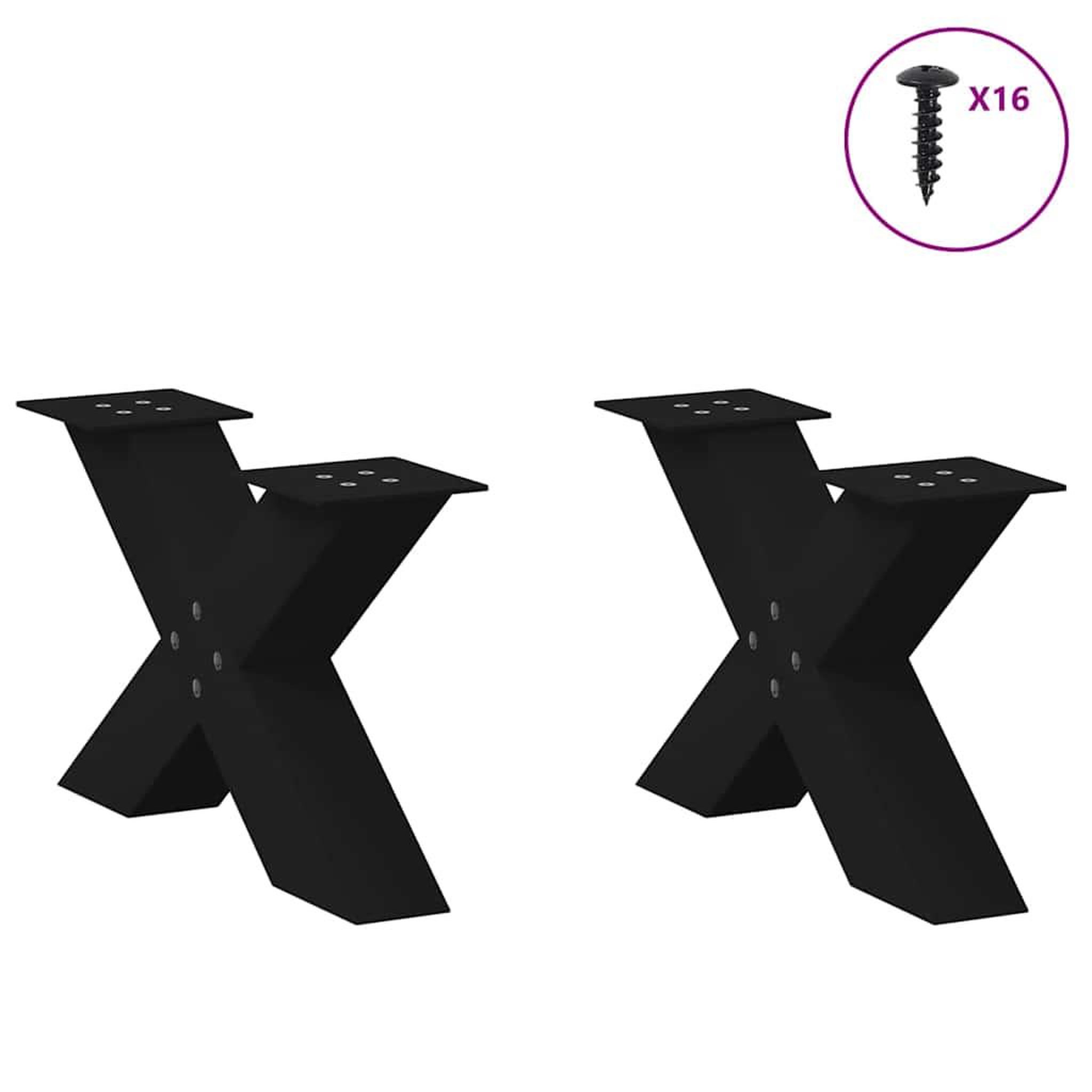 Voir la diapositive 3 : VIDAXL Pieds de table basse forme de X 2 pcs noir 60x(30-31) cm acier