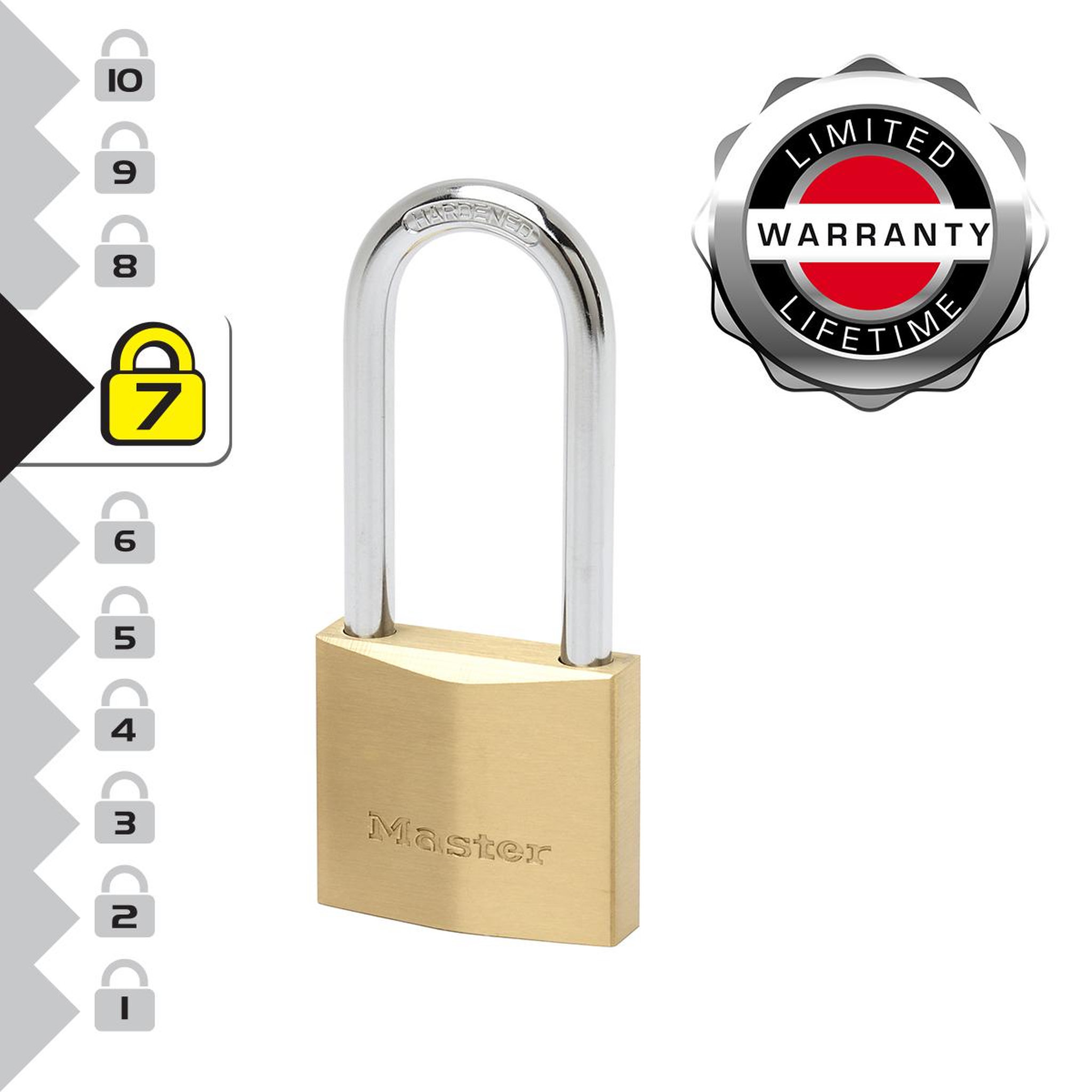 Master lock 2950EURD Cadenas à Clé Extra Fin en Laiton et Anse Longue, Doré, 11,5 x 5 x 1,7 cm